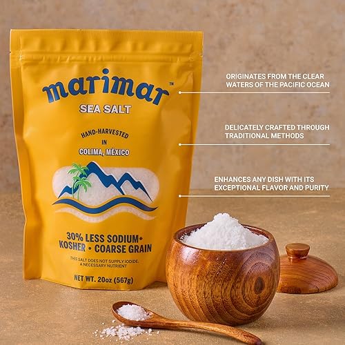 Miniatura 3 de Marimar Sal marina, naturalmente baja en sodio, grano grueso, Kosher, 20 onzas (paquete de 2)
