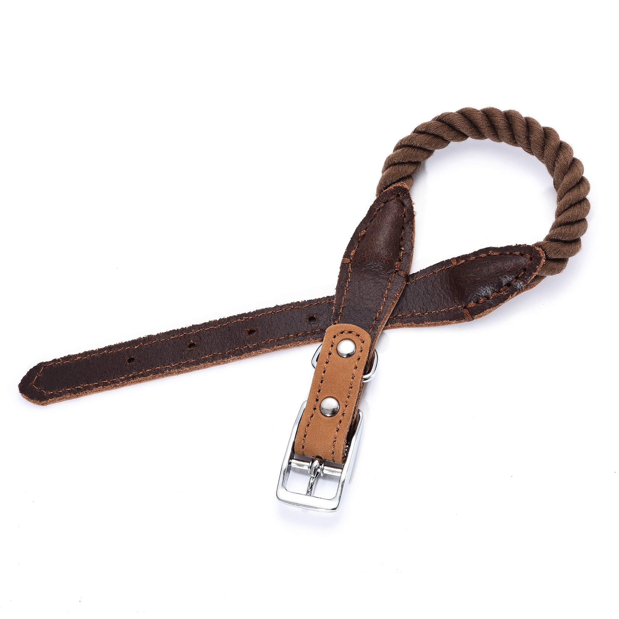 Mile High Life Collare Cane in Nylon Catarifrangente Fascia in Cuoio Taglia (L, Marrone scuro)