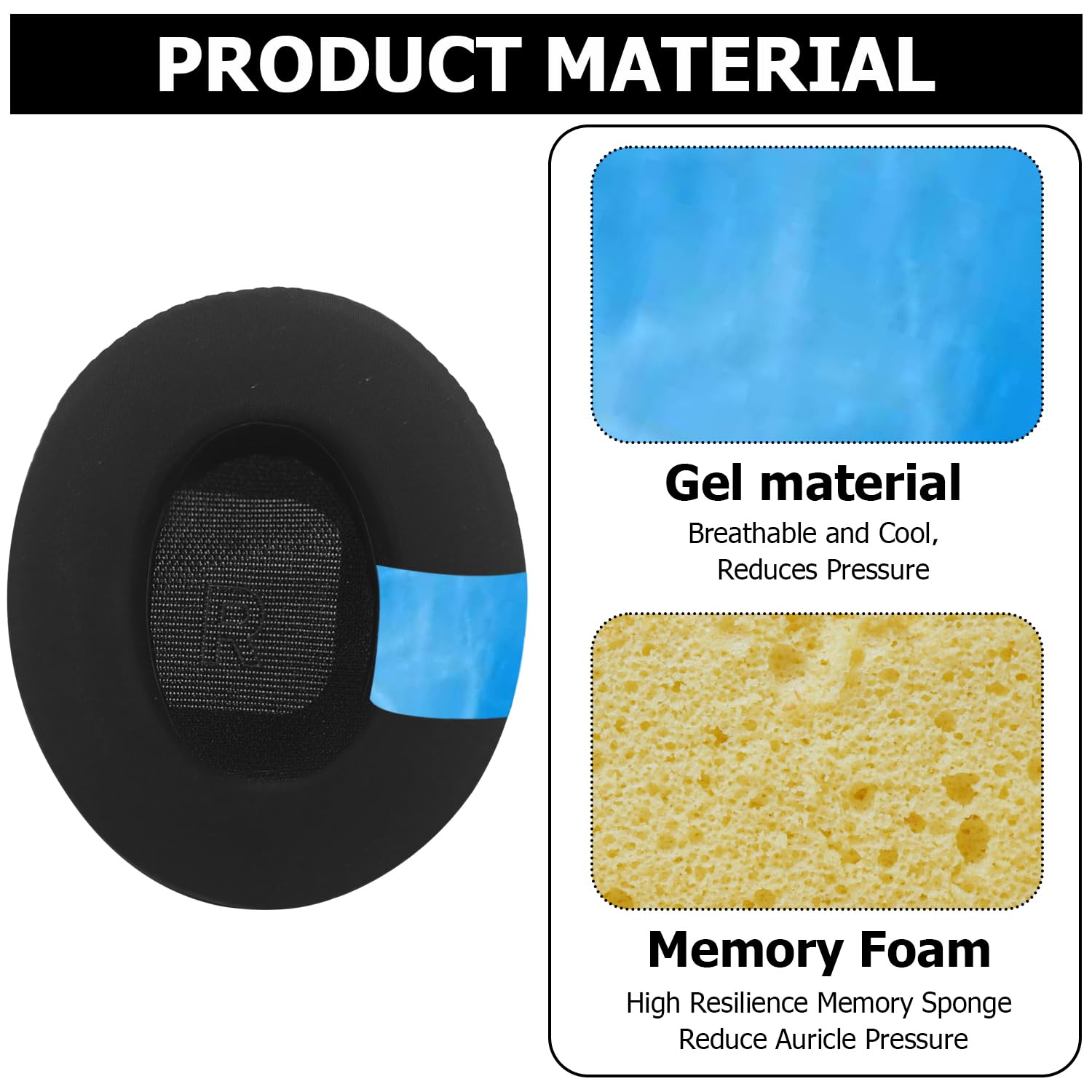 Paraorecchie di ricambio compatibili con Bose Quietcomfort ultra cuscinetti auricolari per Bose Quietcomfort Ultra, in materiale gel, fresco e traspirante (Gel nero)