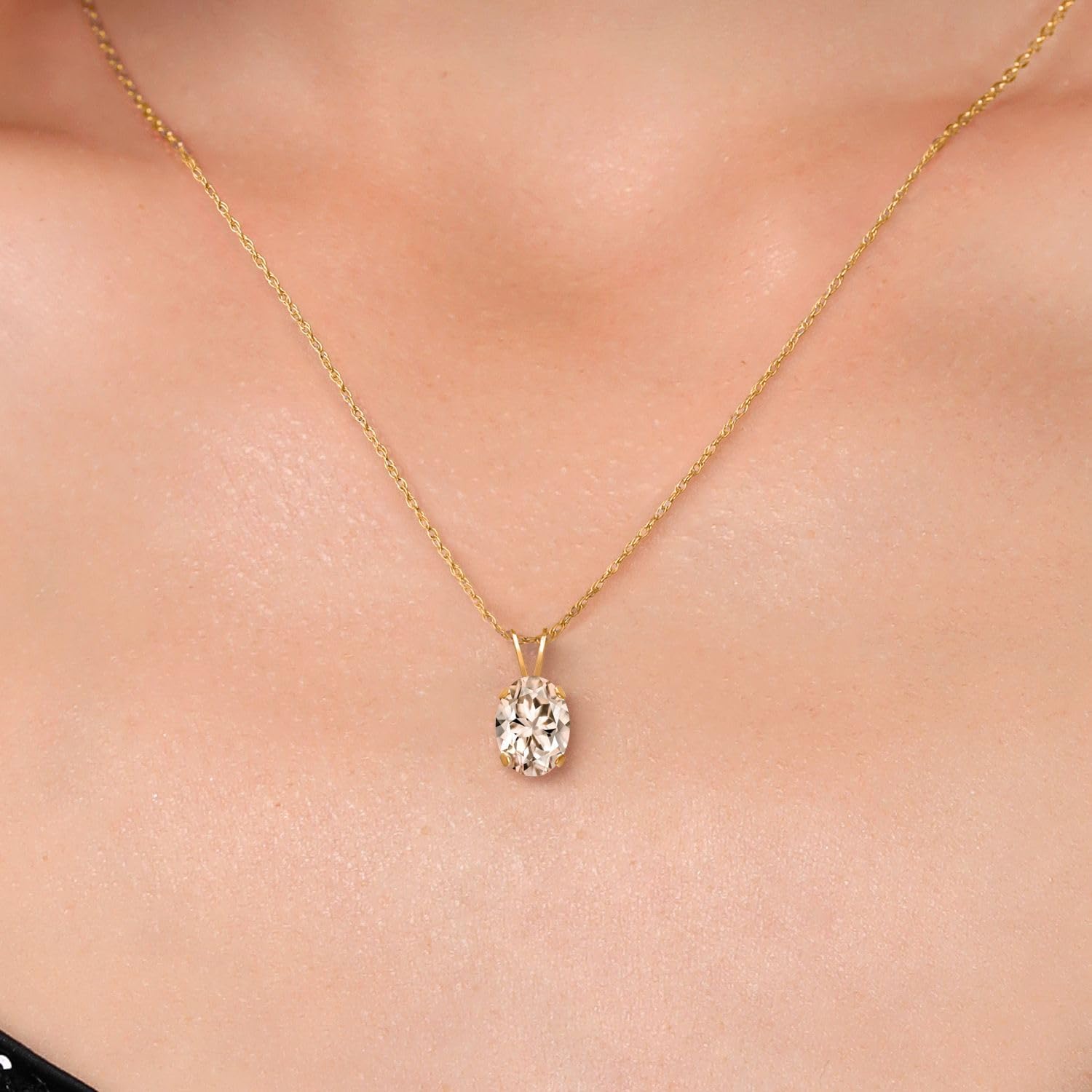 Gem Stone King 14K Yellow Gold 7X5MM Oval Gemstone Birthstone Pendant Necklace for Women | Gold Necklace for Women | With 18 Inch Chain - Image 3