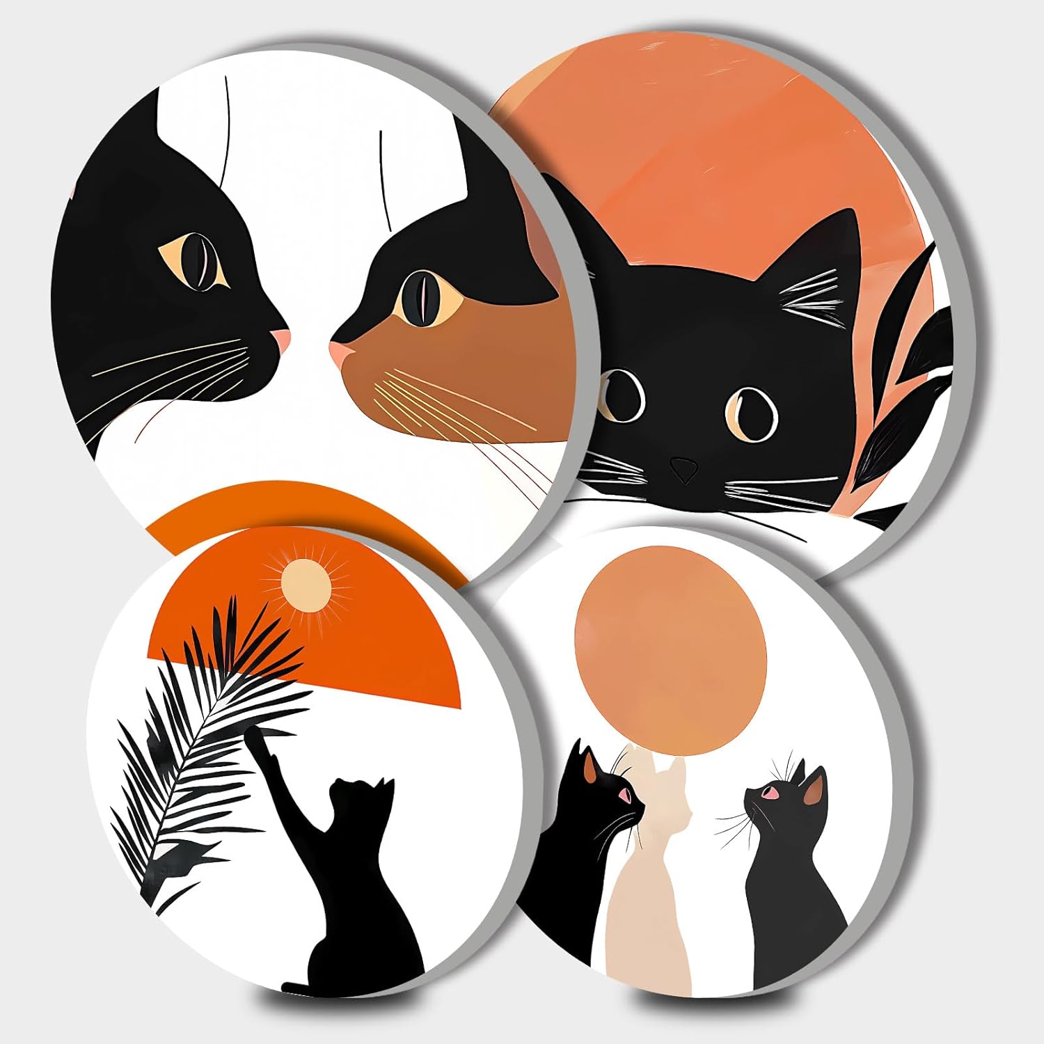 Boho Electric Stove Burner Covers, Set of 4 Round Stove Burner Covers, 8 and 10 Inch, Cats Sun and Leaes Gas Stove Burner Covers, Metal Stove Burner Cover, Modern Cooktop Decorative