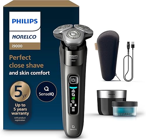 Philips Norelco Shaver i9000, afeitadora eléctrica en seco y húmedo, pizarra oscura, tecnología SenseIQ, sistema de triple elevación y corte,