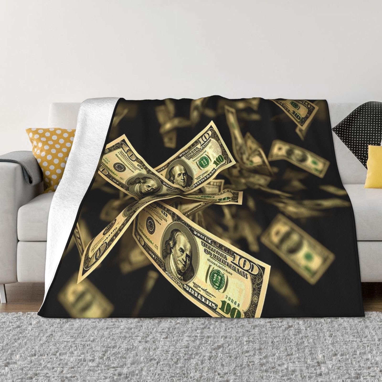 KLOPH Dollar Sign Money Throw Blanket 40"x30" Flannel Fluffy Warm Blanket for Couch, Reversible Plush Blankets for Bed, Comfy Fuzzy Blanket for Sofa, Plush Lightweight-Blankets for All Season