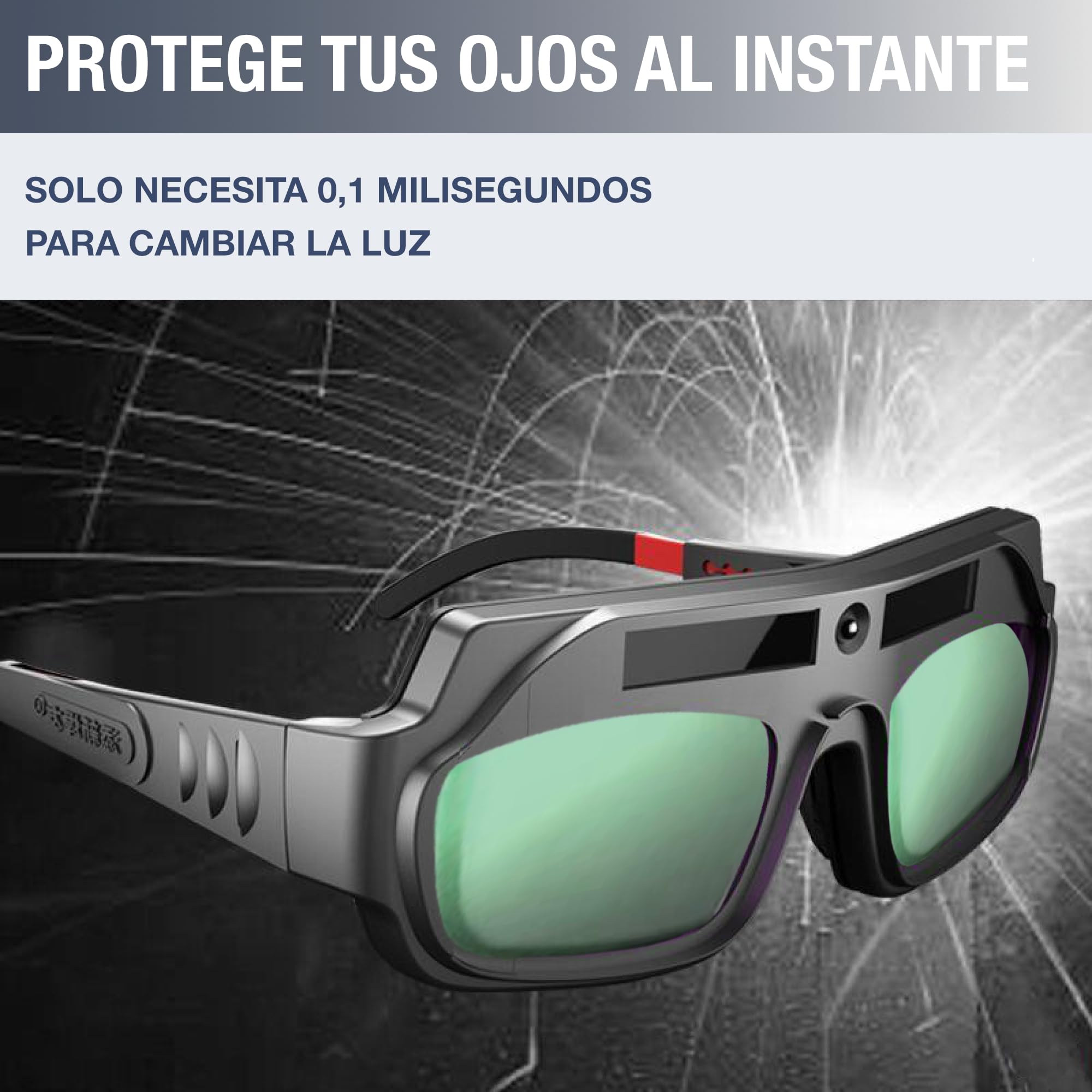 Gafas de Soldadura con Oscurecimiento Automático Ajustables para Energía Solar + 11 Protectores de Repuesto + Correa de Sujeción + Funda - Gafas Proteccion Trabajo y Construccion| 3-Stars