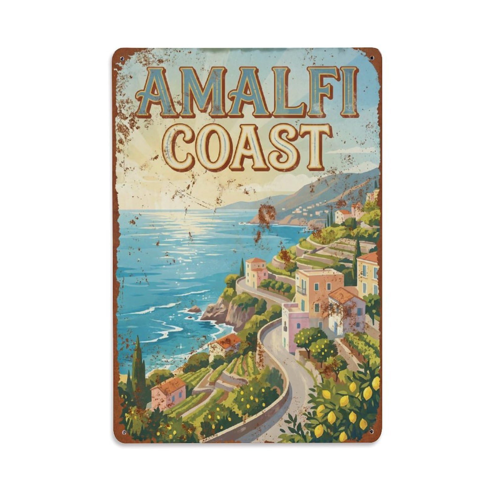 Vintage Travel Seascape Italy Azure Metal Tin Sign