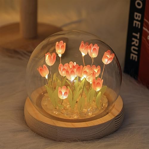 T TOVIA Tulip - Lámpara de mesa de flores artificiales para dormitorio, lámpara de dormir romántica para el día de la madre, cumpleaños y aniversario