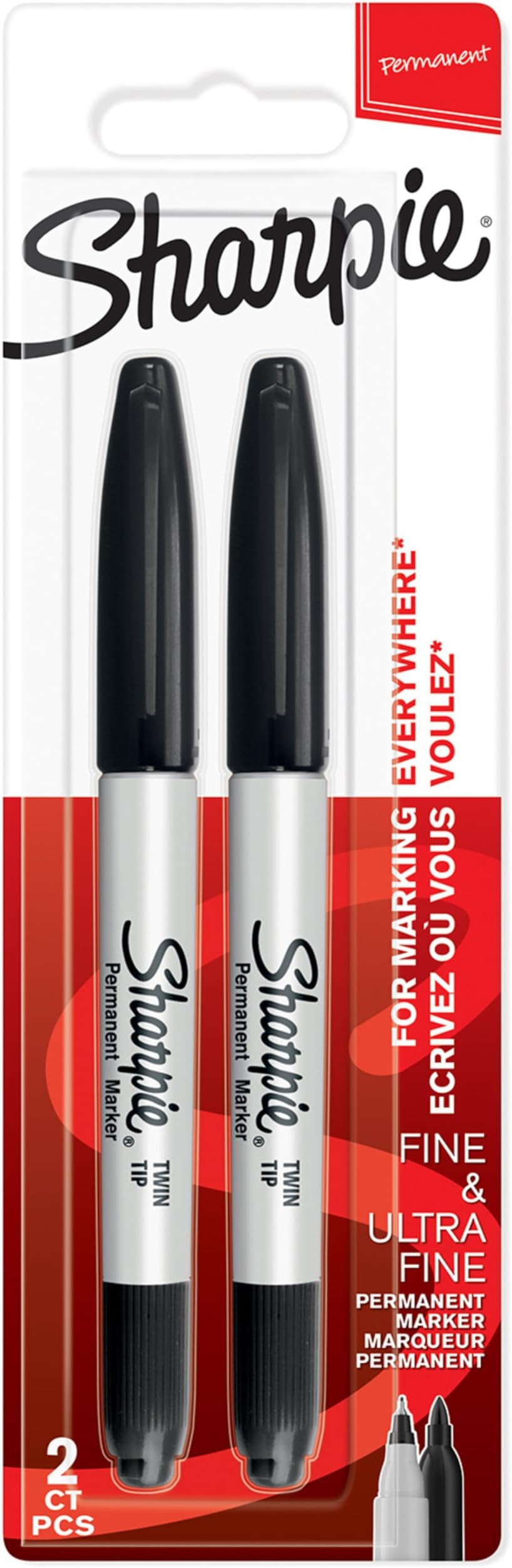 Sharpie Twin Tip Permanent Markers | Fine & Ultra-Fine Points | Black Ink | 2 Marker Pens
