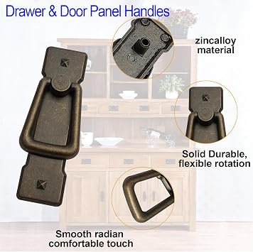 4PCS Vintage Drop Handles Antique Bronze Ring Pull 76mm Hole Centres