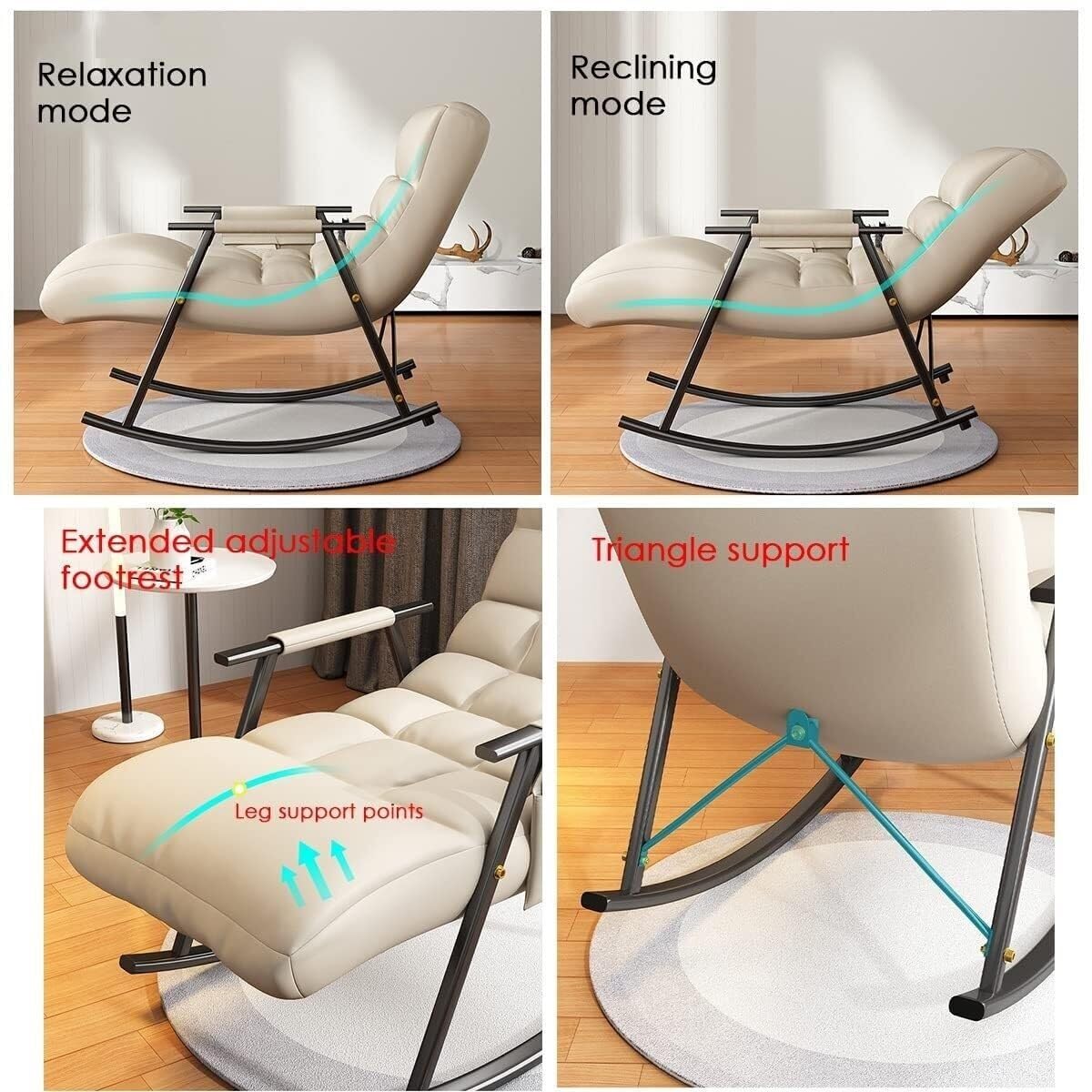 Mecedora Sala De Estar Dormitorio Sillón Sillón Reclinable Sillas Ocasionales Cómoda Silla Decorativa, Mecedora Moderna con Bolsillos Laterales (Beige)