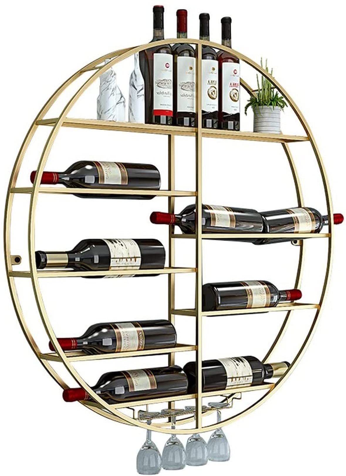 Casier à bouteilles de vin mural rond en métal Gold de 80cm