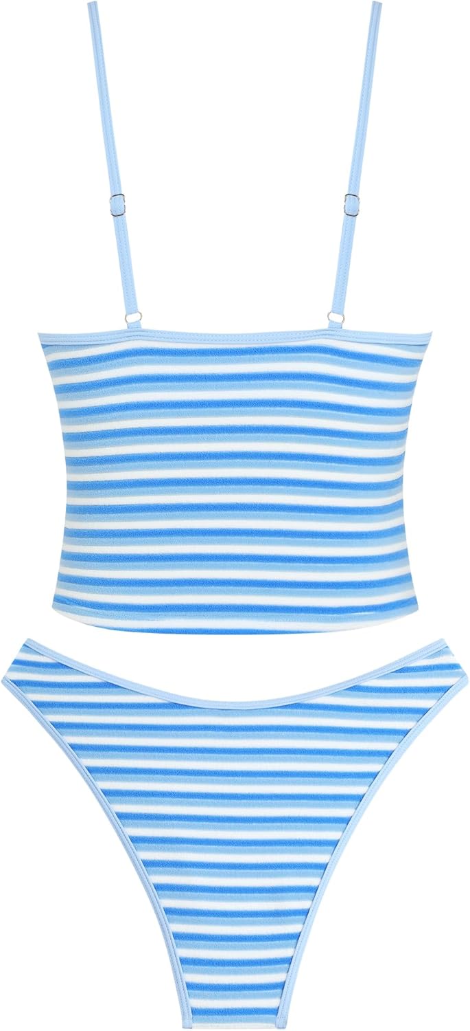 ZAFUL Women's Spaghetti Strap Tankini Swimsuits V Neck Tummy Control Tie Side Thong Bikini Swimsuits 2 Piece Bathing Suits - Image 3