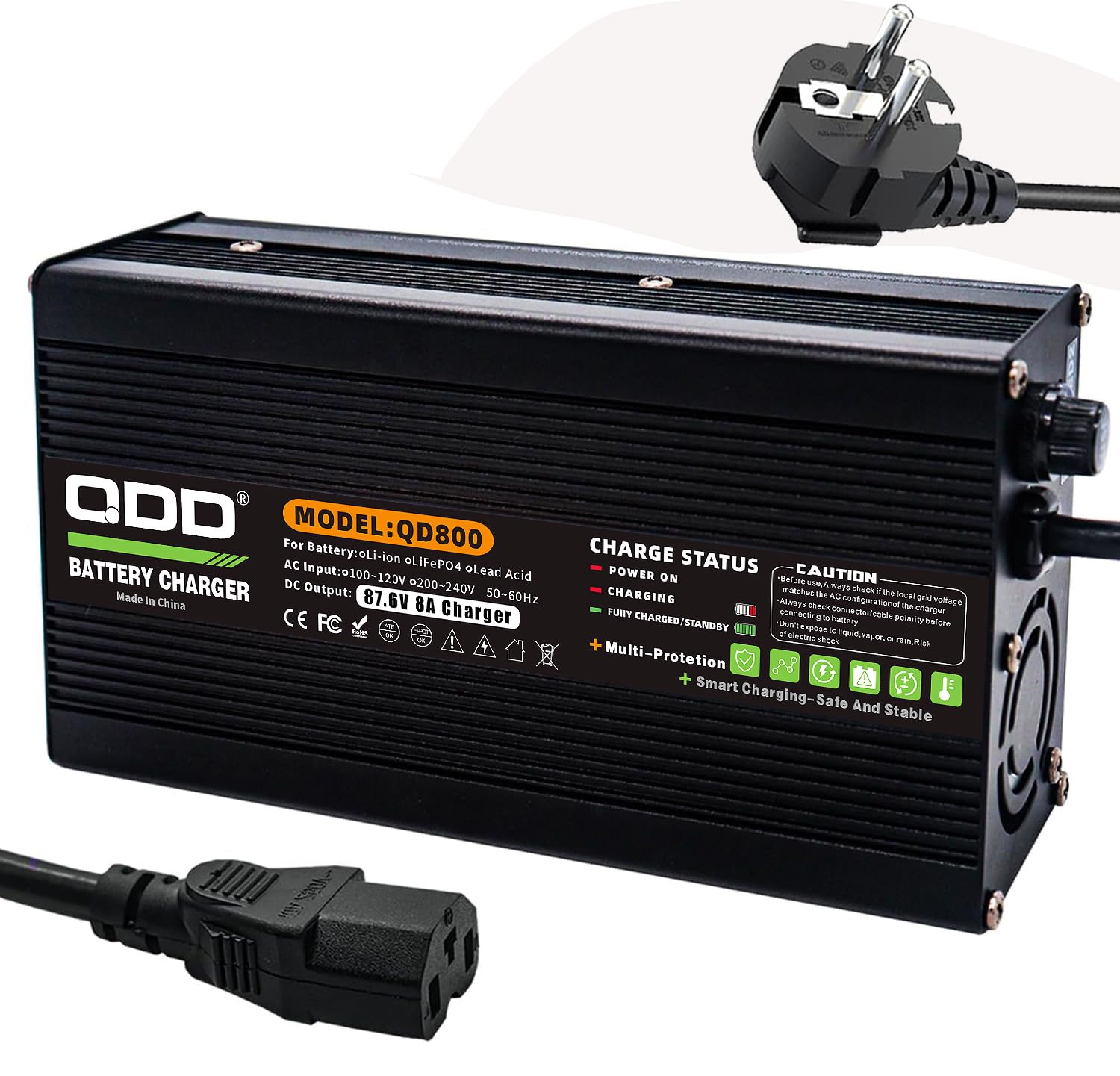 QDD 87,6 V 8 A czarna ładowarka 72 V LiFePO4 bateria Smart ładowarka do baterii 24S 72 V LiFePO4 z C13 N+L-