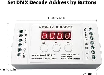 GIDEALED 4 Channel DMX Decoder with RDM Digital Display,DMX512 Dimmer Driver PWM RGBW LED Controller for RGBW LED Strip Light LED Module Light Input 9V-24VDC