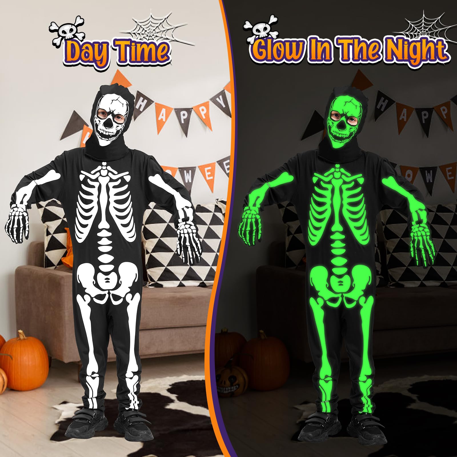 Akosuntoys Scary Halloween Costumes for Kids Skeleton Costume Kids Halloween Costumes for Boys Glow in The Dark Skeleton Costume Kid 4-6 - Image 2