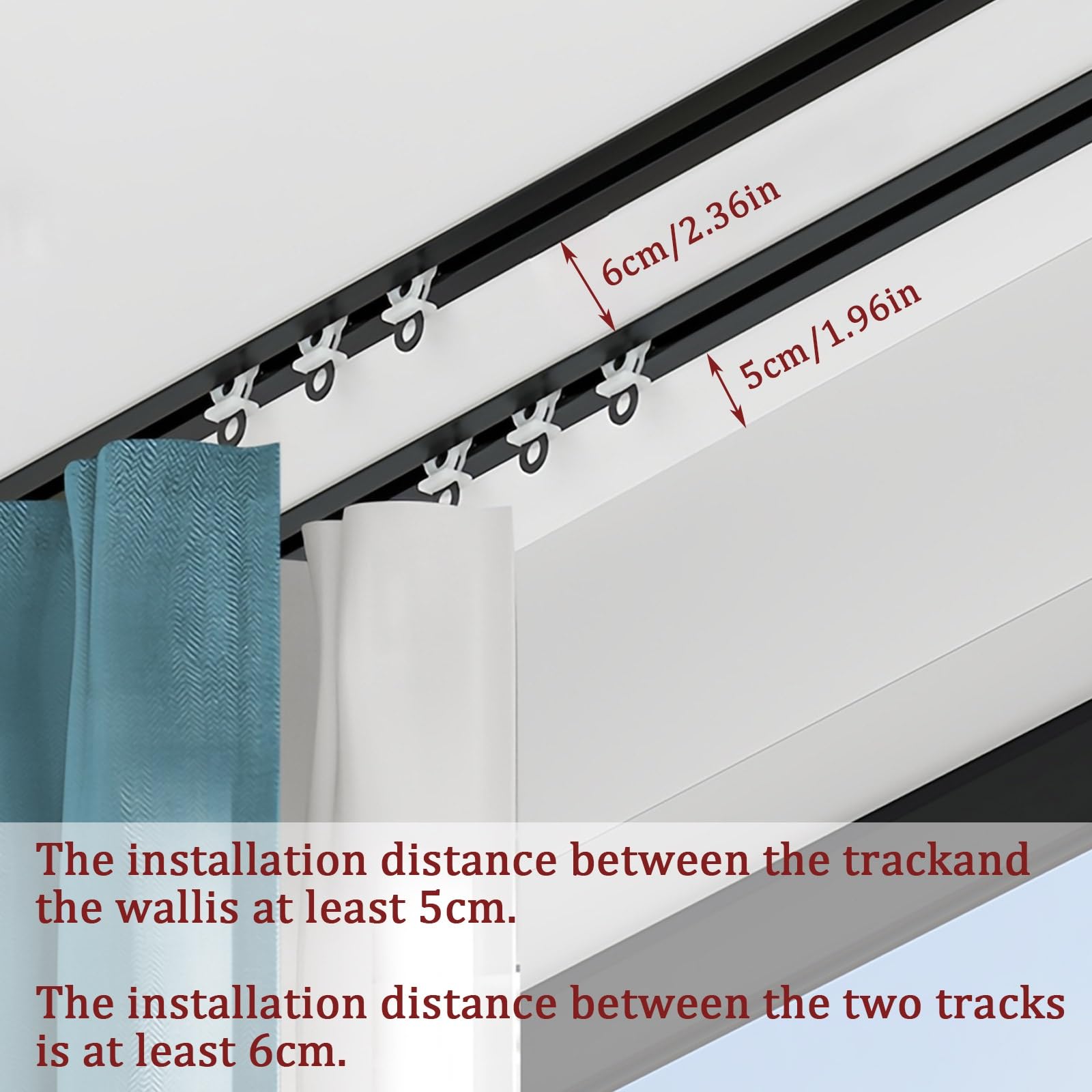 Tringle à rideaux en aluminium noir avec rouleau | Système de rails à rideaux cachés à encastrer | Rail de plafond lisse et coulissant pour fenêtres, hôpitaux, salons, salles de bains, camping-cars |