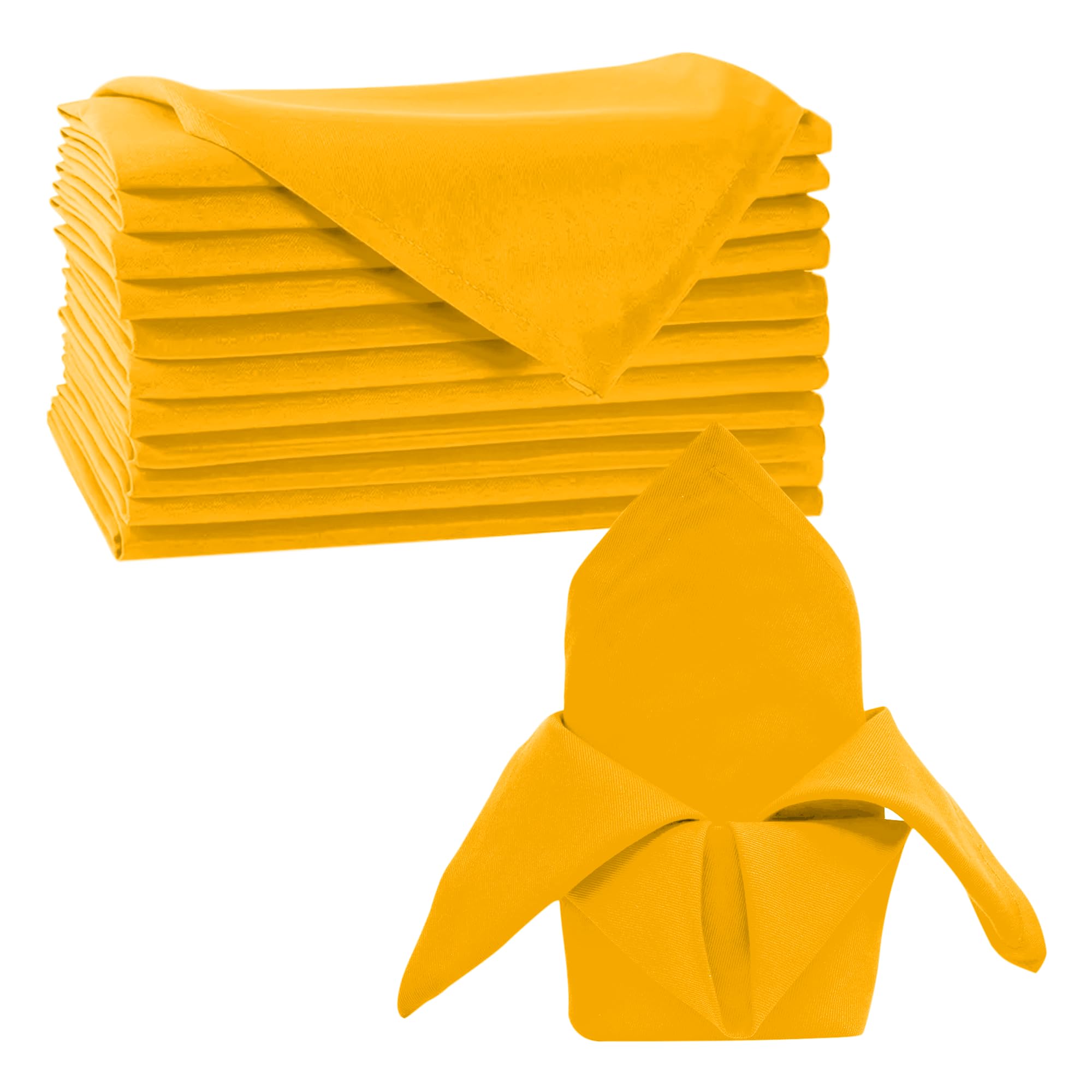Trimming Shop 20 Inch Gold Polyester Table Napkins, 50x50cm Square, Reusable, Wrinkle-Resistant Cloth Napkins for Dinner Parties, Events, Weddings, Restaurants & Hotels, 100pcs