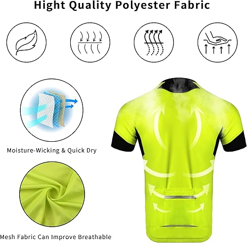 Miniatura 2 de Camiseta de ciclismo para hombre, manga corta y larga, camisas de ciclismo, ropa de ciclismo, transpirable, de secado rápido, con bolsillos, Amarillo