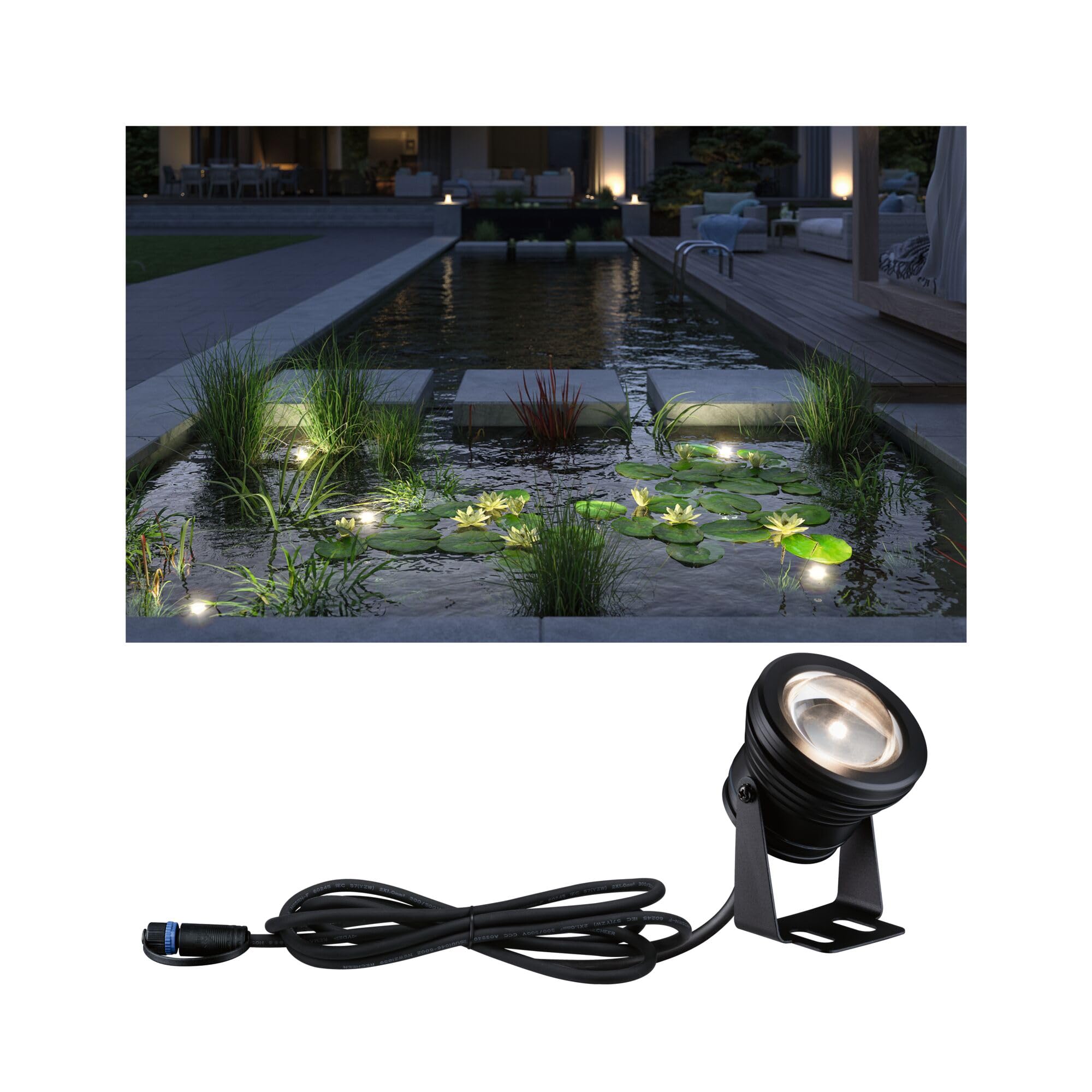 Paulmann 94559 Plug & Shine LED Luminaire d'extérieur Spot Luminaire pour bassin IP68 avec 1x5 W dimmable Blanc chaud Noir Aluminium 3000 K