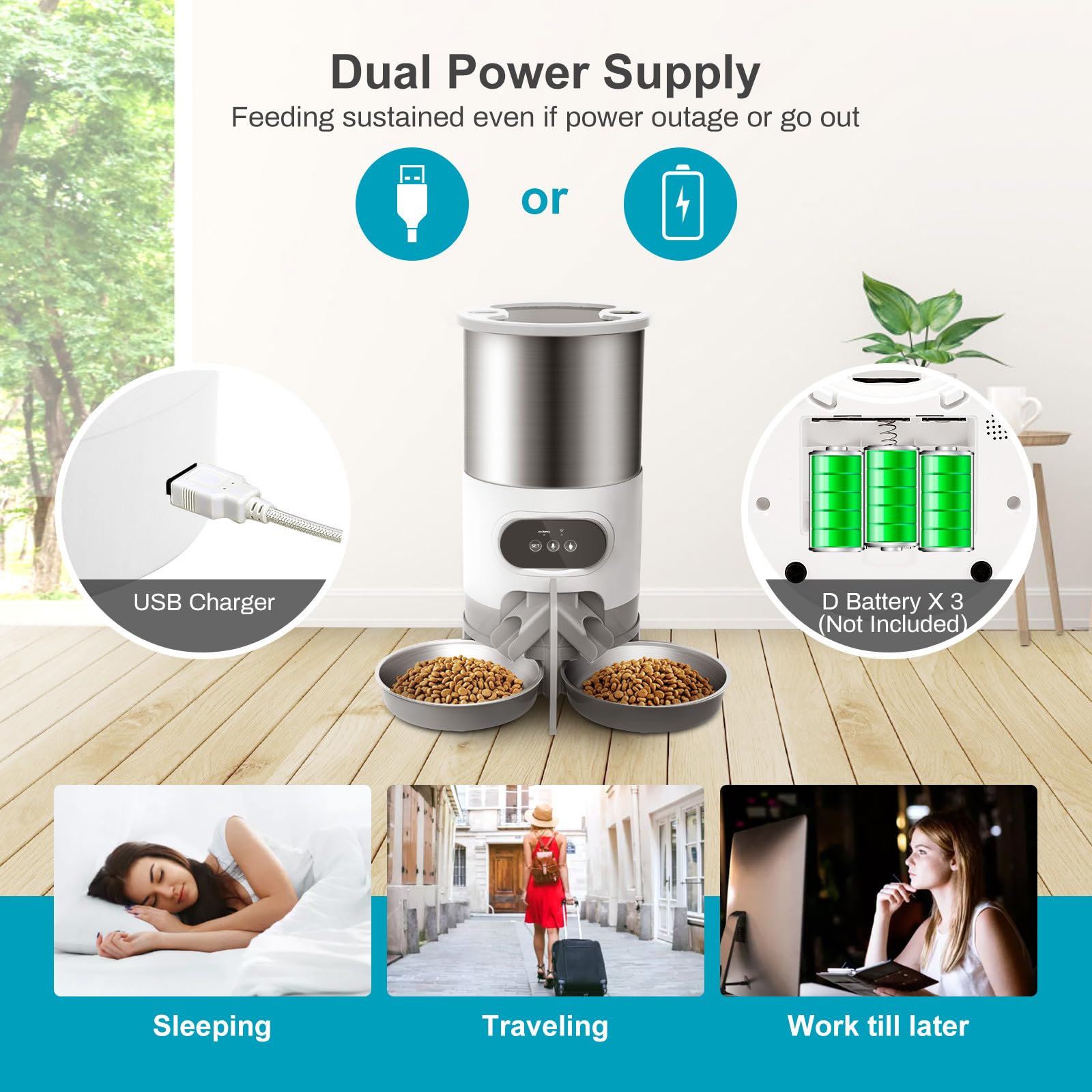 ERICAT Comedero Automático para Gatos, Dispensador De Comida para Gatos con Reproducción De Voz Y Grabadora De Voz De 10s, 4 Comidas por Día, para Gatos, Perros Grandes, Múltiples Mascotas