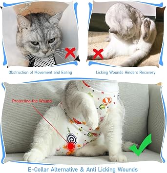 2PCS Cat Recovery Suit for Abdominal Wounds or Skin Diseases, Pink Alpaca &Colorful DonutCat Onesie for Cats After Surgery Female Kitten Recovery Suit, Breathable E-Collar Alternative for Cats After S