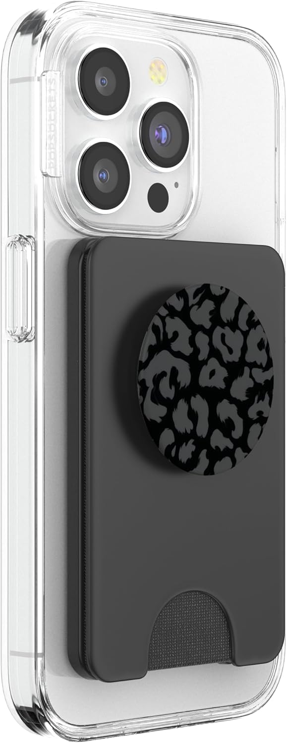 Black and White Leopard PopSockets PopWallet for MagSafe