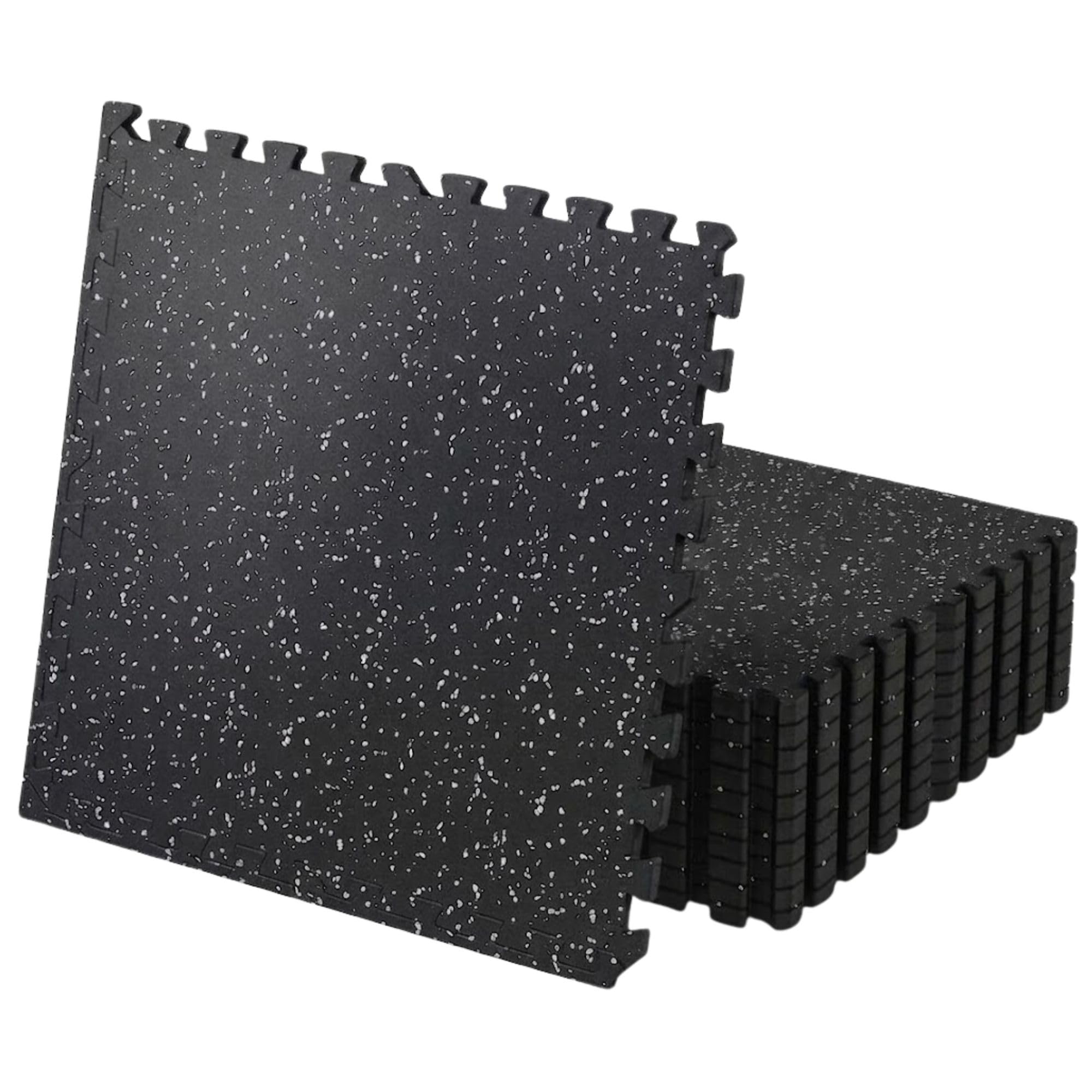 Interlocking Rubber Top EVA Foam Gym Floor Mats Non-Slip Anti-Fatigue Flooring for Home Gym, Garage Workout Bike & Treadmill Sports Exercise Fitness (12 Mats - 48 sq ft)