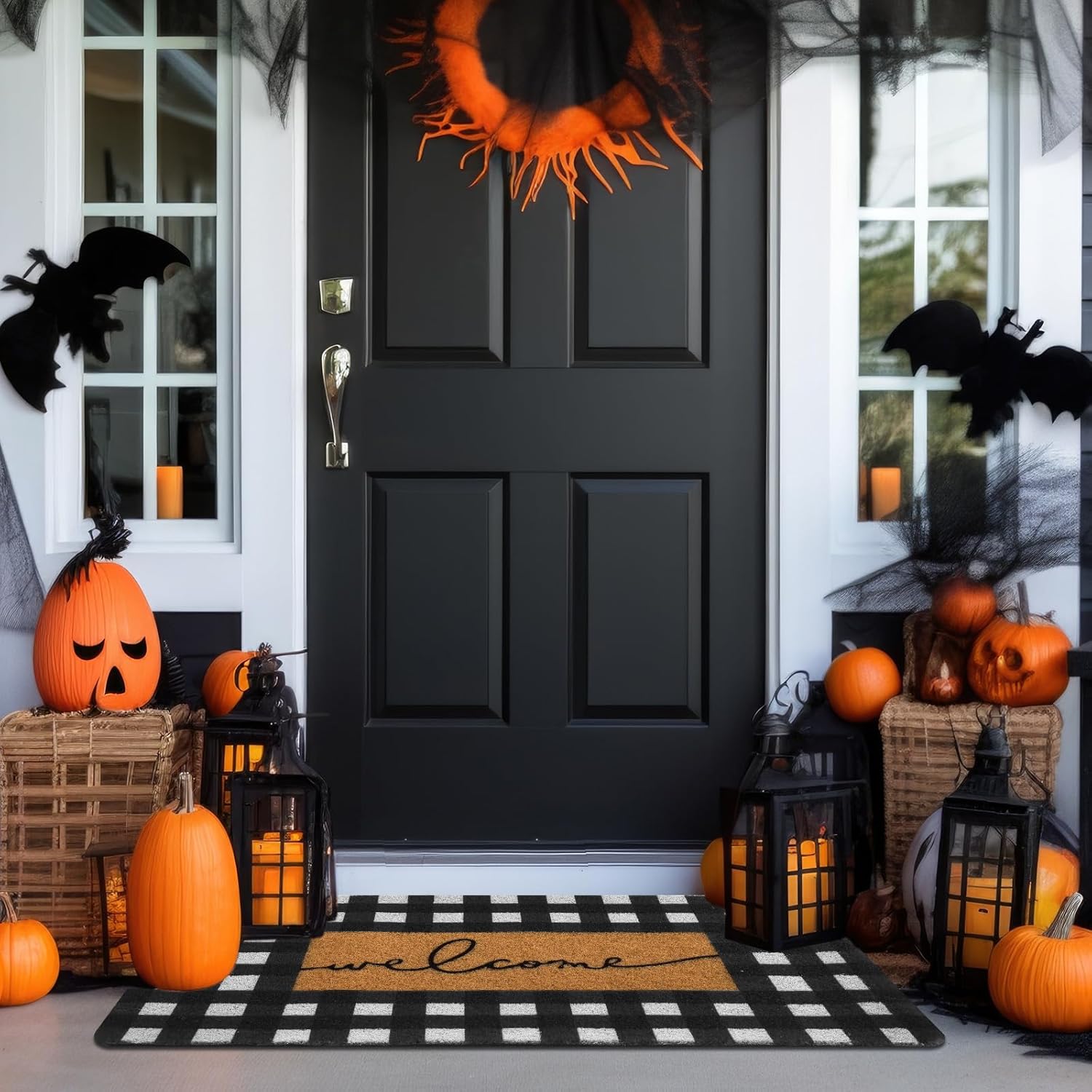 Yuefunny Halloween Front Door Mats Buffalo Plaid