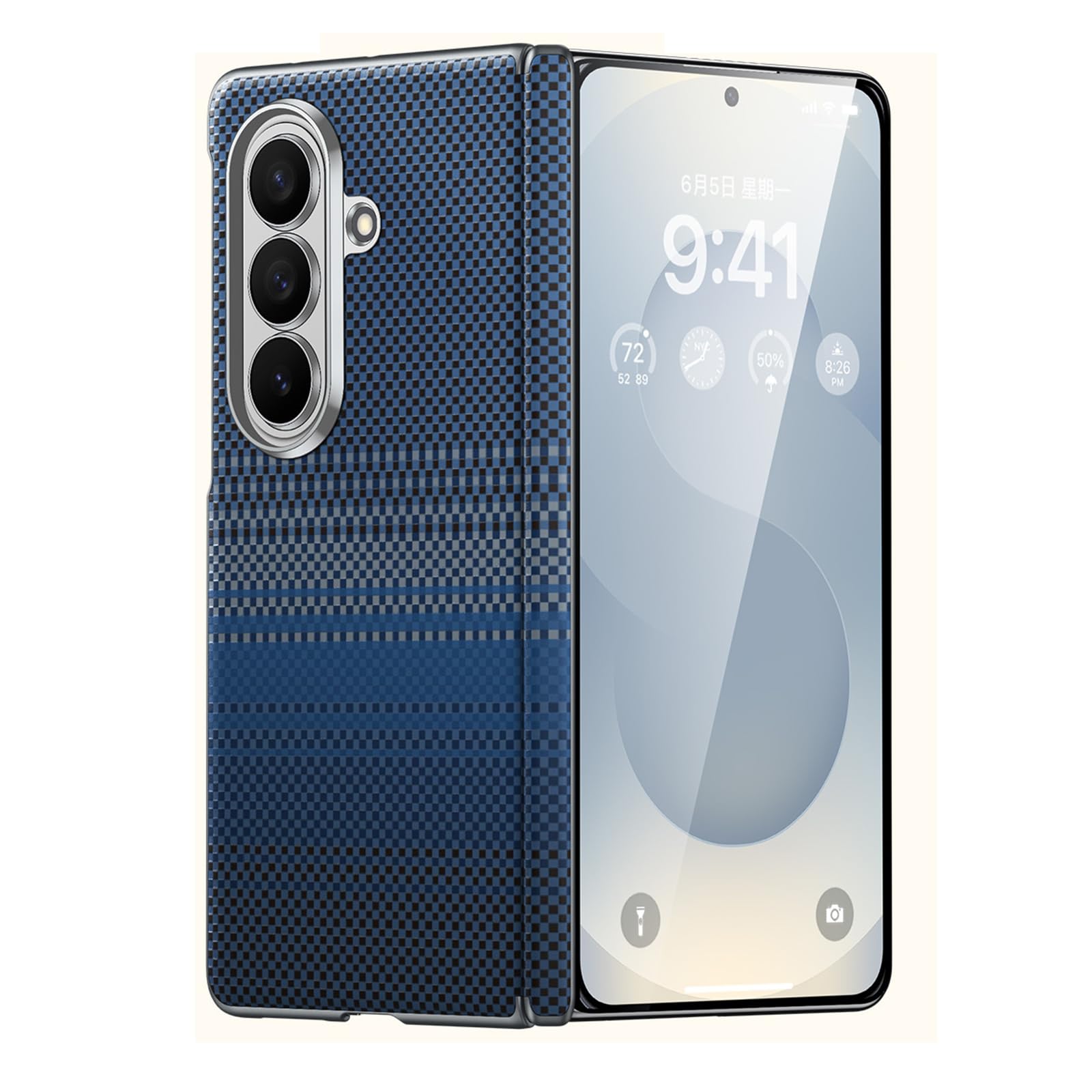 Magnetica Cover Per Samsung Galaxy Z Fold 8 Ultra, Pelle Guscio Posteriore | Fibra di Carbonio Modello Retro Protezione Cerniera Anti-Graffio Custodia Fodera in Microfibra,Blu,Fold 8 Ultra