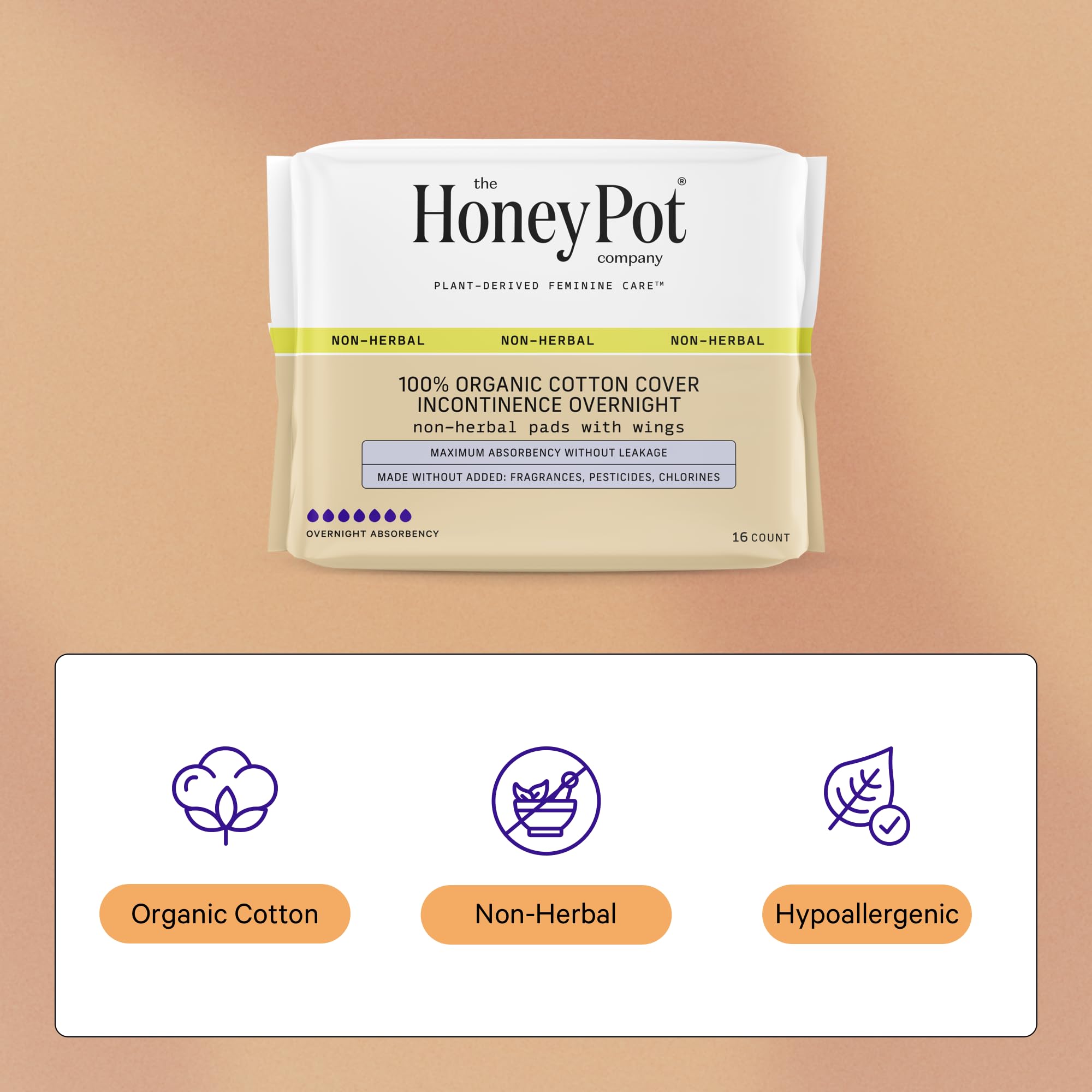 The Honey Pot 100% Organic Cotton Cover Non-Herbal Super Pads With - View #11
