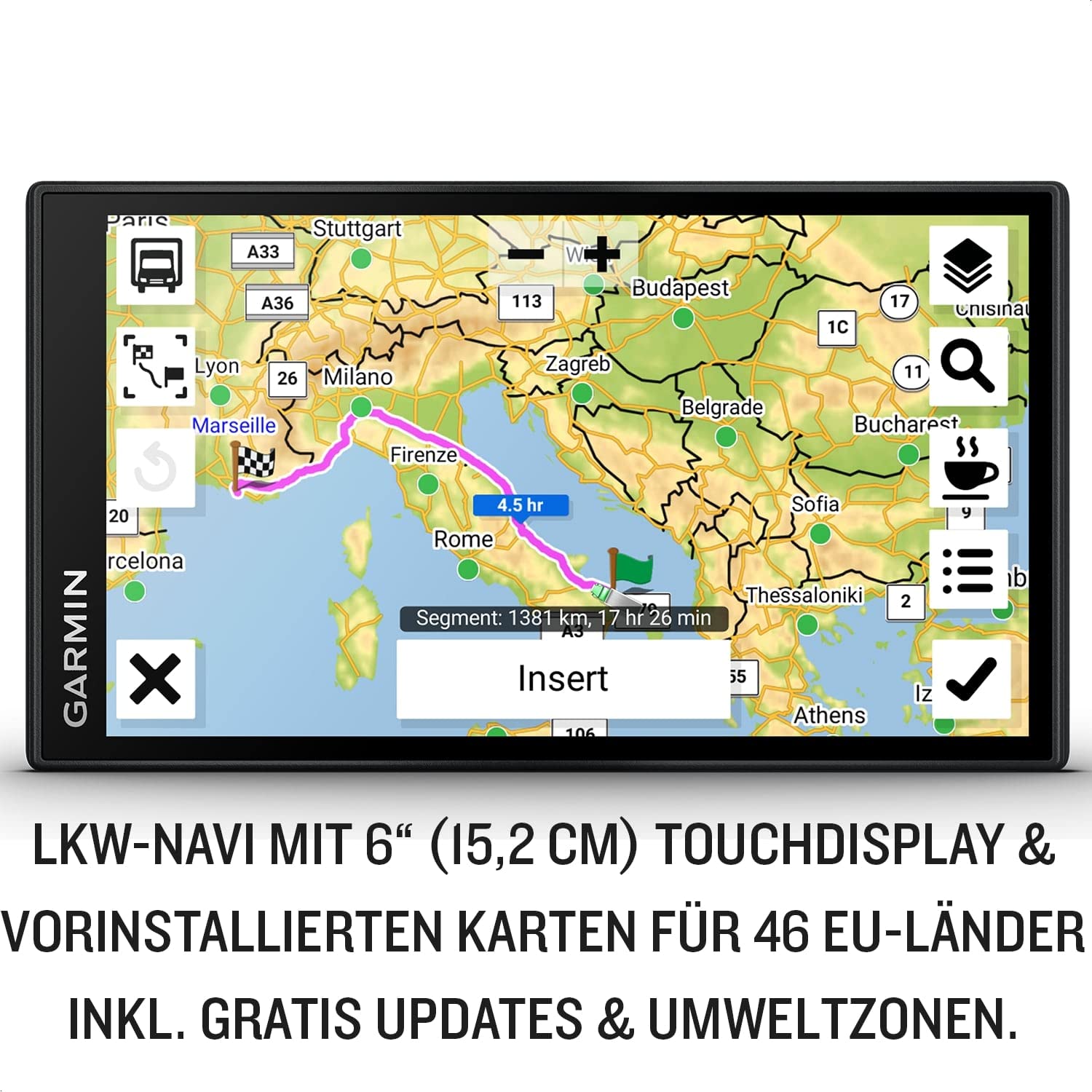Garmin dēzl LGV 710 MT-D EU – LKW-Navigationsgerät mit Farbdisplay, vorinstallierten EU Karten (46 Länder), fahrzeugspezifischem Routing, Echtzeitdienste & Zielorte mit Satellitenbildern