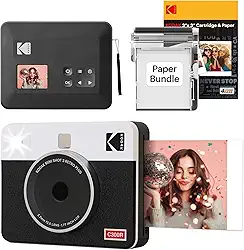 Kodak Mini Shot 3 Retro - Câmera Instantânea e Impressora Fotográfica 2 em 1 (60 folhas), foto 7,6 x 7,6 cm, compatível iOS e Android, Bluetooth,4PASS alta definição e acabamento laminado – Branca