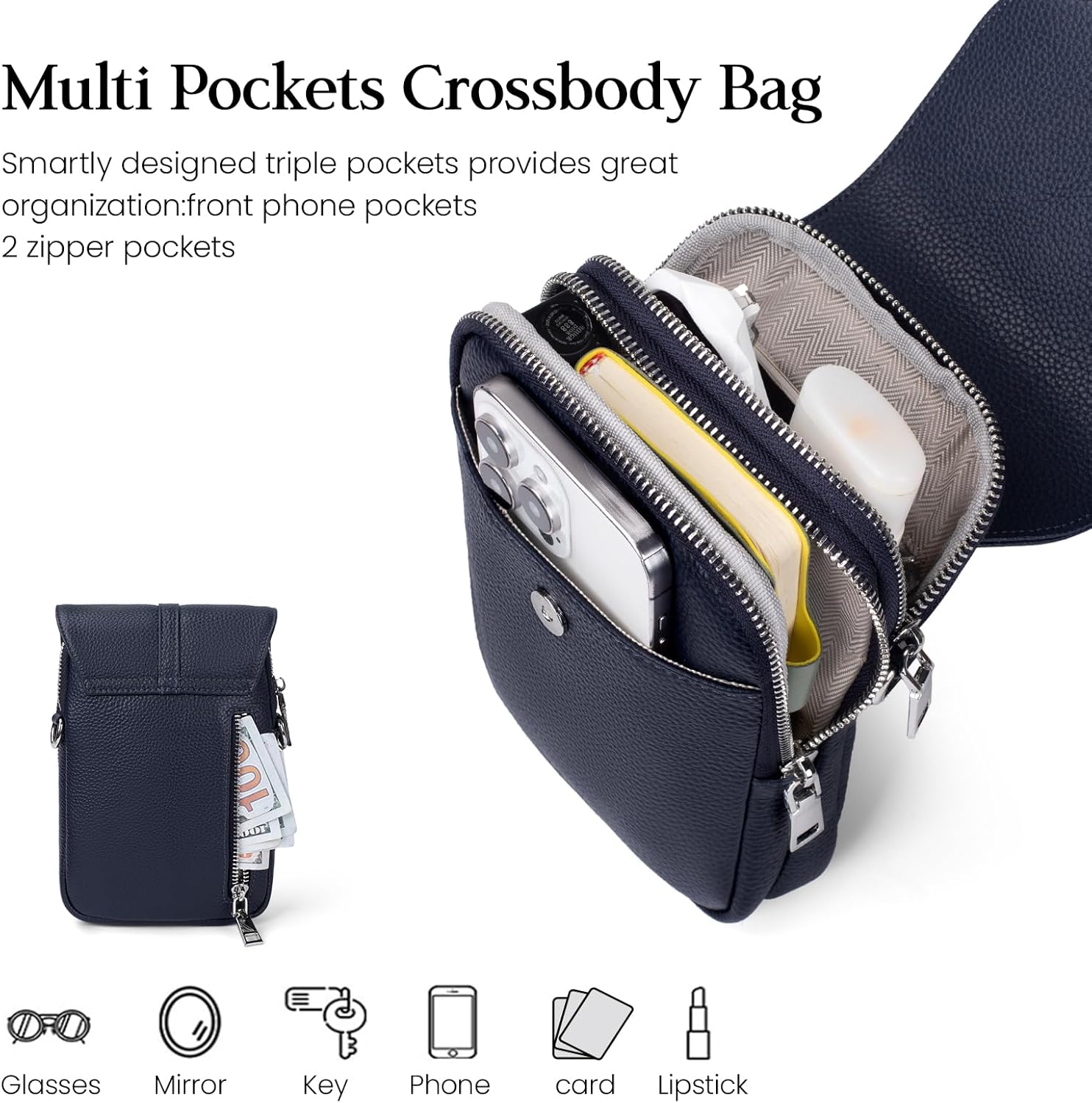 befen Genuine Leather Small Crossbody Bags for Women, Multi Pocket Cell Phone Crossbody Purse with RFID Blocking Card Slots - Image 5