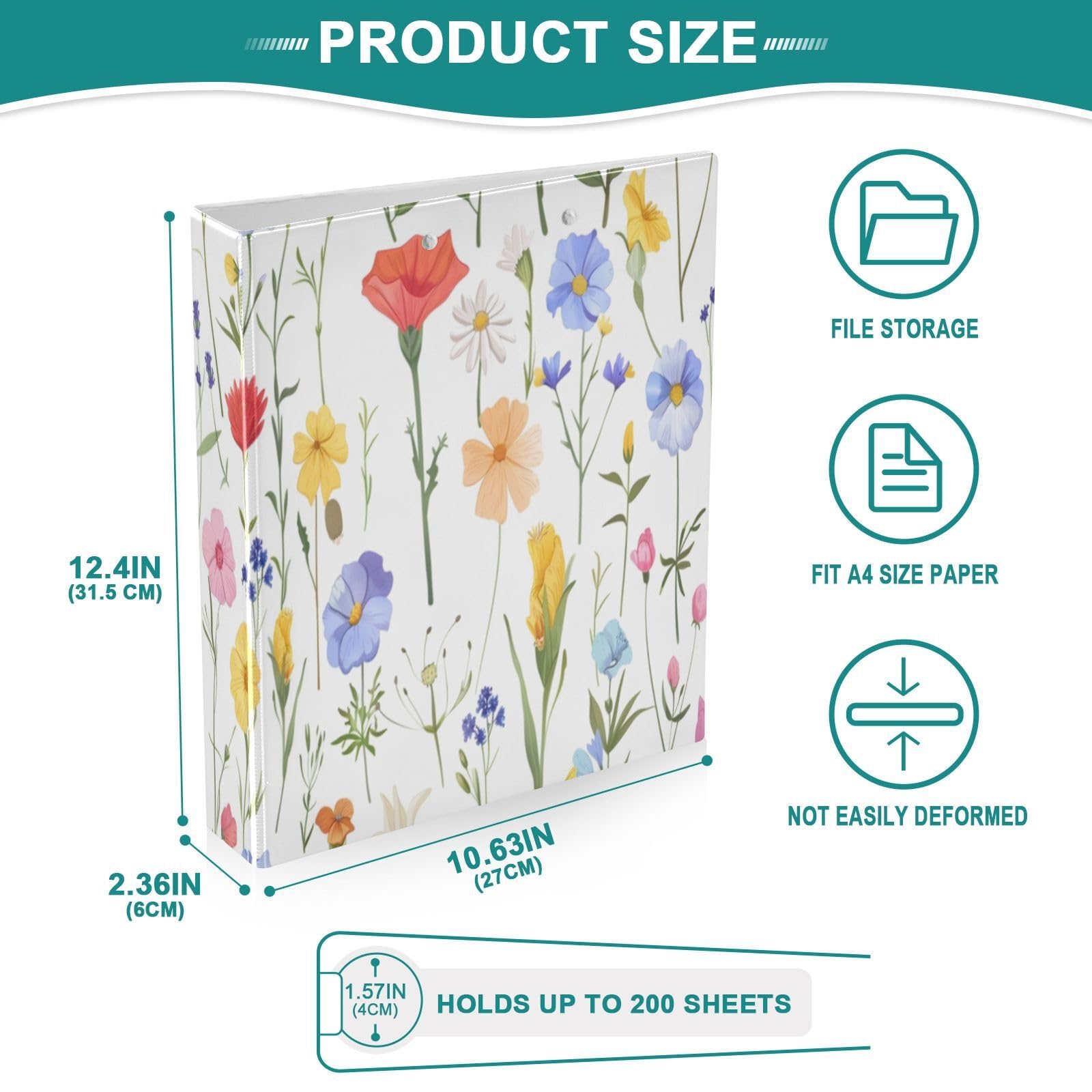 OTVEE Classeur à 3 anneaux de 3,8 cm avec porte-bloc et pochettes transparentes en PVC pour fournitures scolaires de bureau et d'école