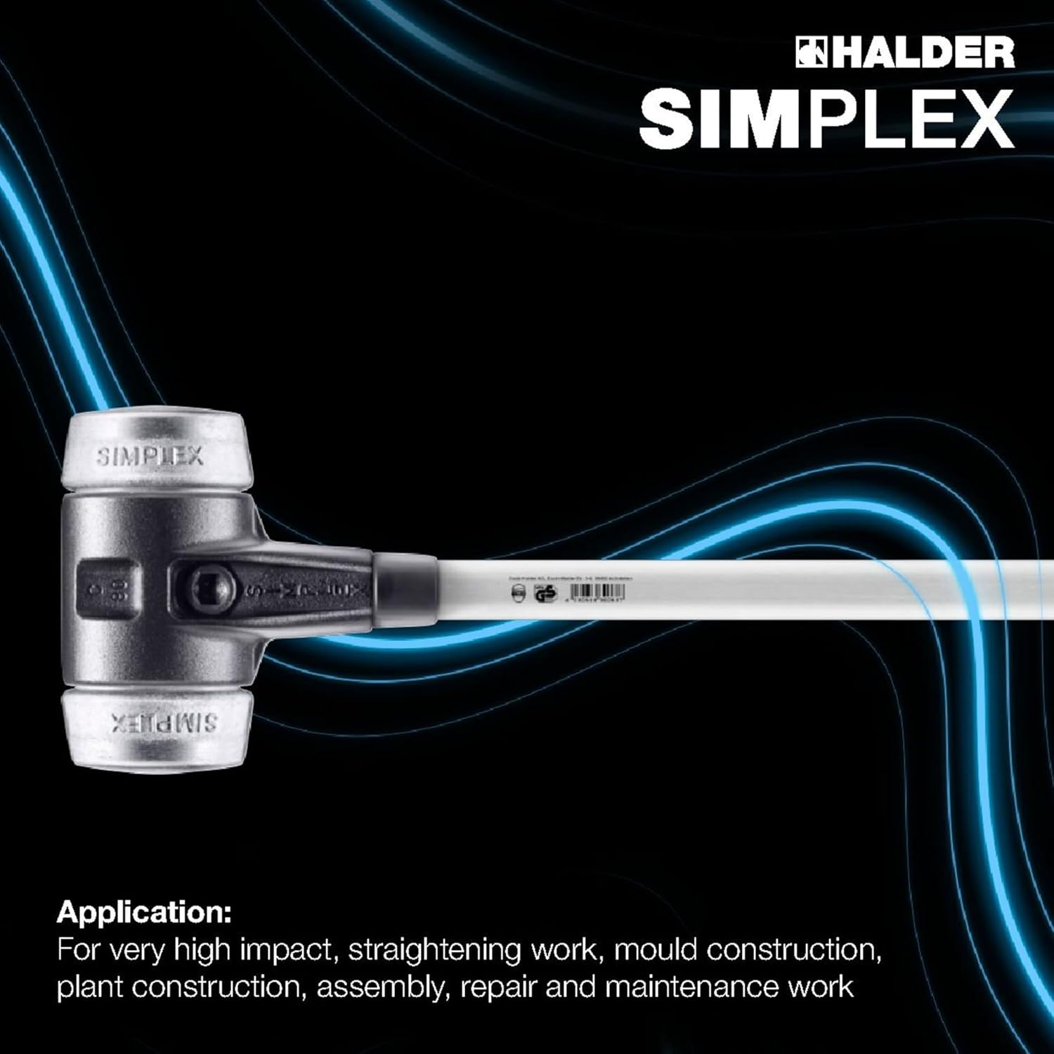 Halder Simplex Sledgehammer 3709.081 – Soft Metal Inserts, Reinforced Cast Iron Housing, Fiber Glass Handle, Non-Slip Rubber Grip, 80mm, 10.25 lbs.