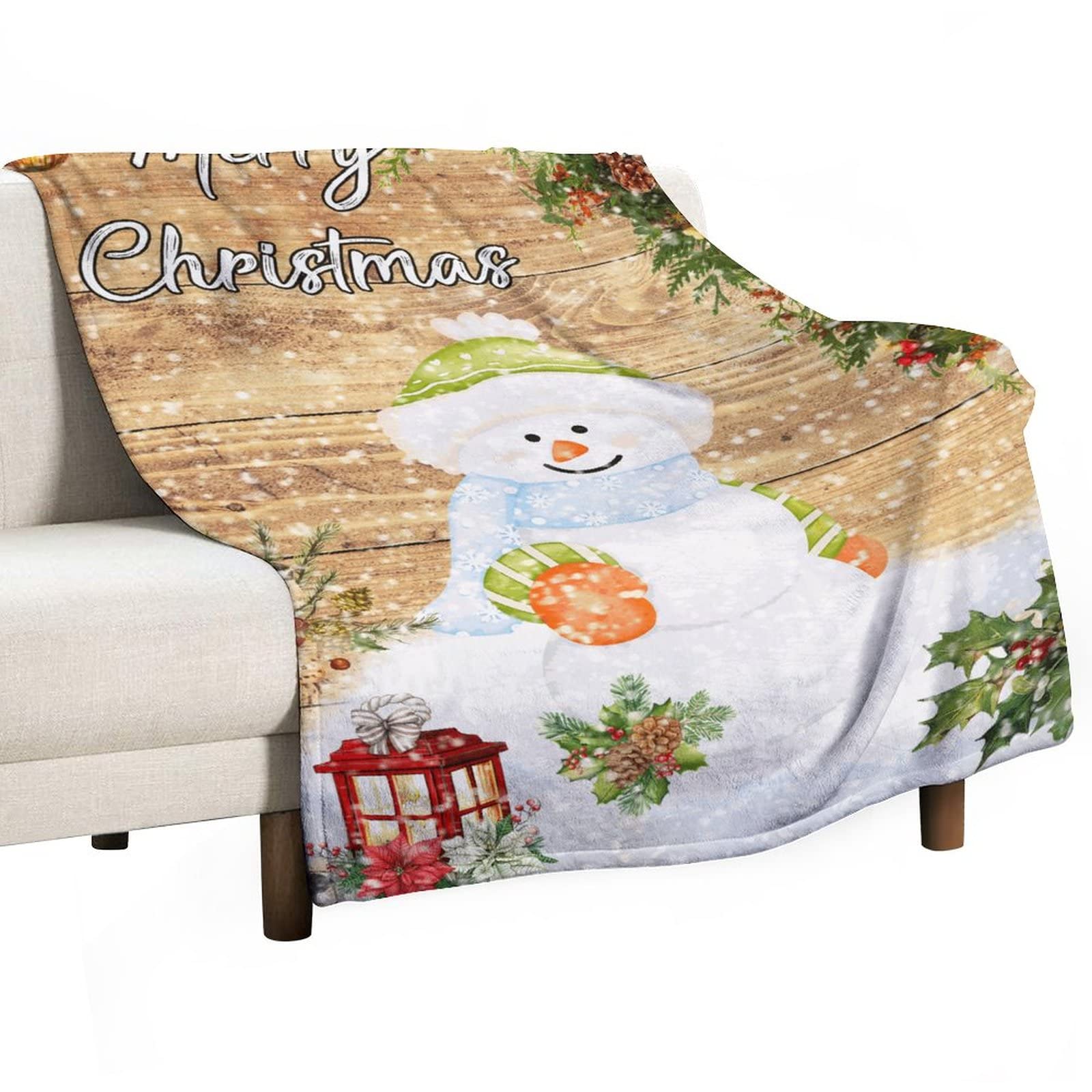 Couverture double face bonhomme de neige plaid ultra moelleux 130 x 150 cm