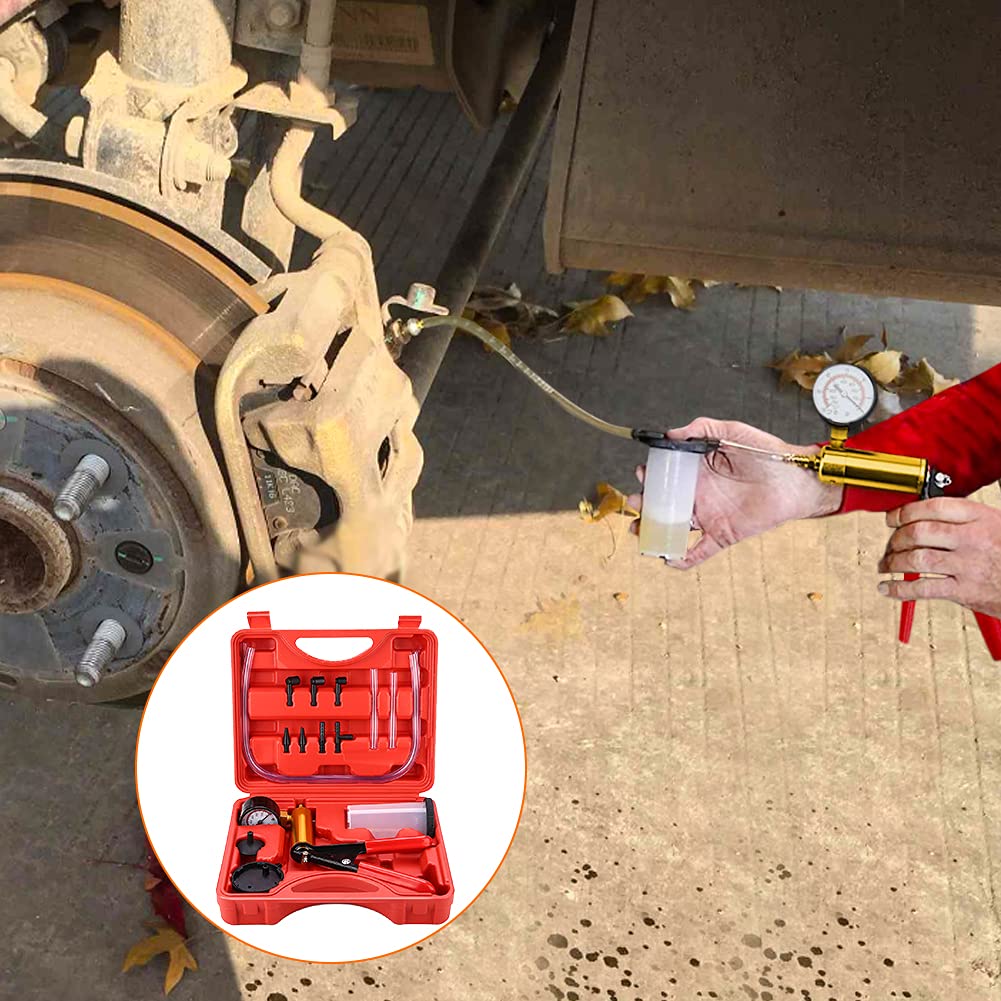 Kit spurgo Freni Pompa per Freni Tester per Pompa a Vuoto Manuale Portatile con Adattatori, Strumento di spurgo Liquido Freni per Automobili e Motocicli Spurgo Freni Auto Spurgo Frizione Tester