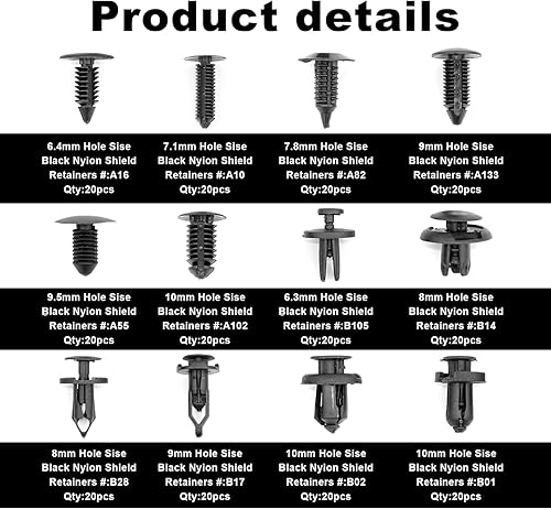 Miniatura 5 de Juego de 240 sujetadores de remaches de plástico para automóvil, clips de retención de automóvil, kit de sujetadores de plástico con herramienta