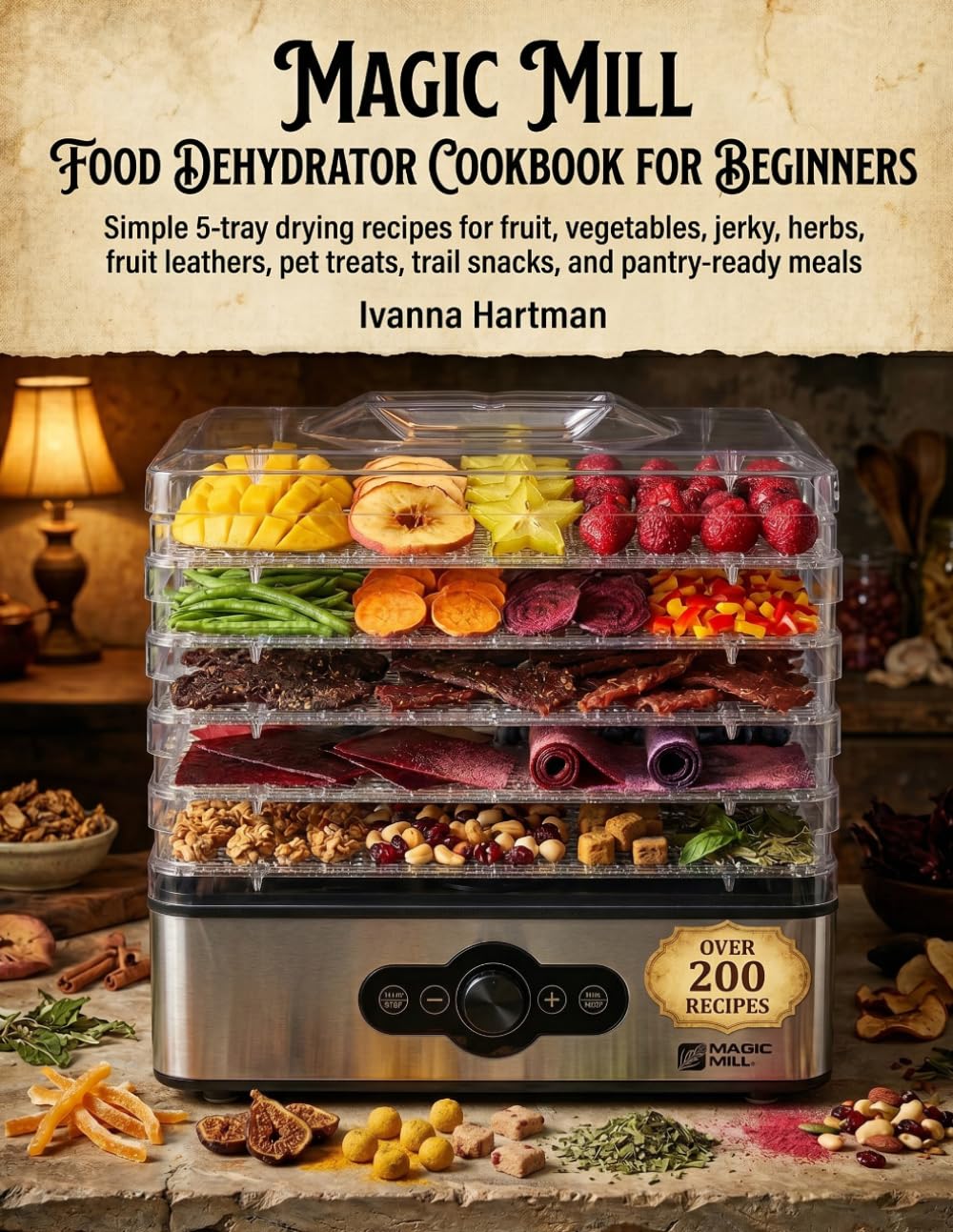 Magic Mill Food Dehydrator Cookbook for Beginners: Easy 5-Tray Recipes for Fruit Snacks, Jerky, Vegetable Chips, Herbs, Fruit Leathers, Dog Treats, Trail Mixes, and Pantry Staples