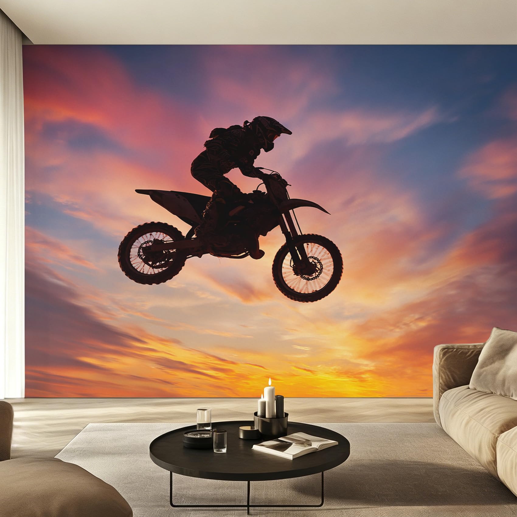 Fresque Murale Intissé Moto Cross 450x315 cm - Revêtement Mural Premium Sport Extrême