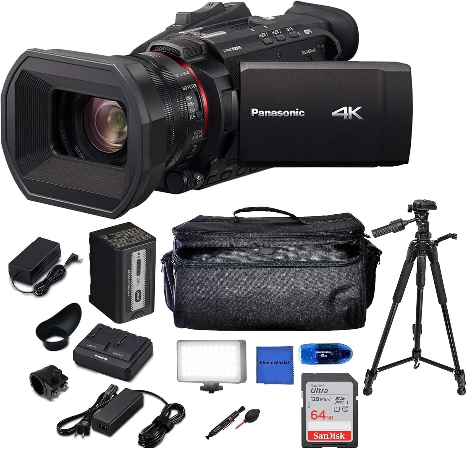 BluebirdSales Panasonic X1500 4K Professional Camcorder with 24X Optical Zoom, Pro