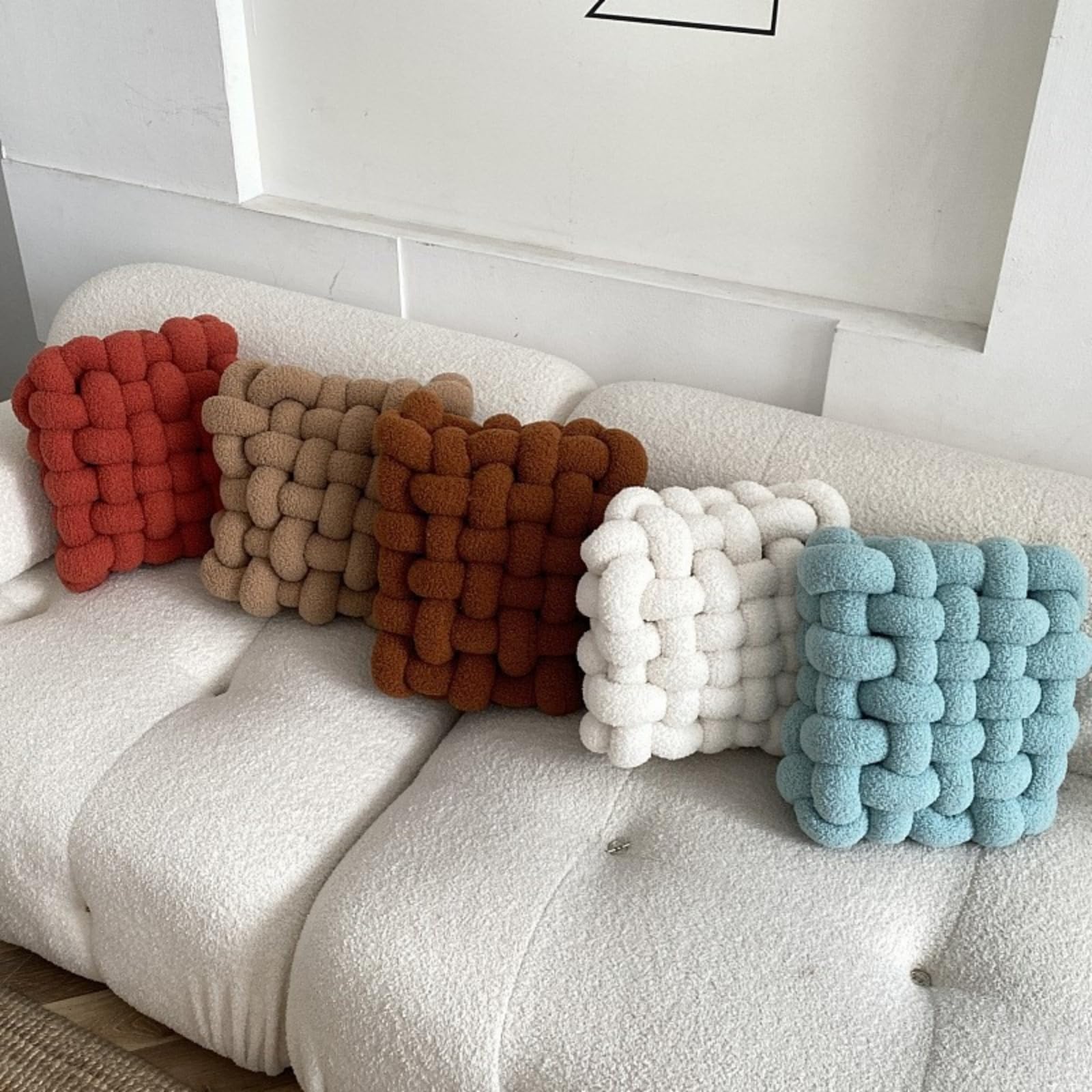 champracer Handgewebtes Sofa Rücken Extra Dicke Sitzauflagen Knotenkugelkissen KnotenKissen Zierkissen Knoten für Gewebtes sitzkissen Bodenkissen Plüschkissen für Wohnzimmer (30 * 33 * 12CM,Grau)