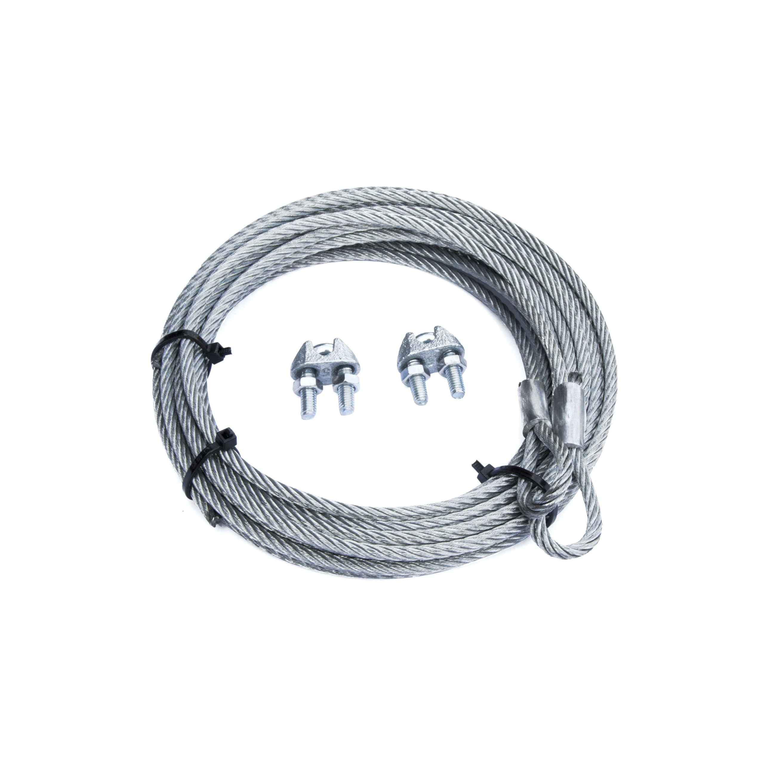 Kit per Porte Basculanti in Acciaio Zincato, Alta Qualità e Resistenza, Fune in Acciaio lunghezza 2,5m Ø4mm + Morsetti per Porte Basculanti di Garage, Box e Officine (Gancio Ad Asola)