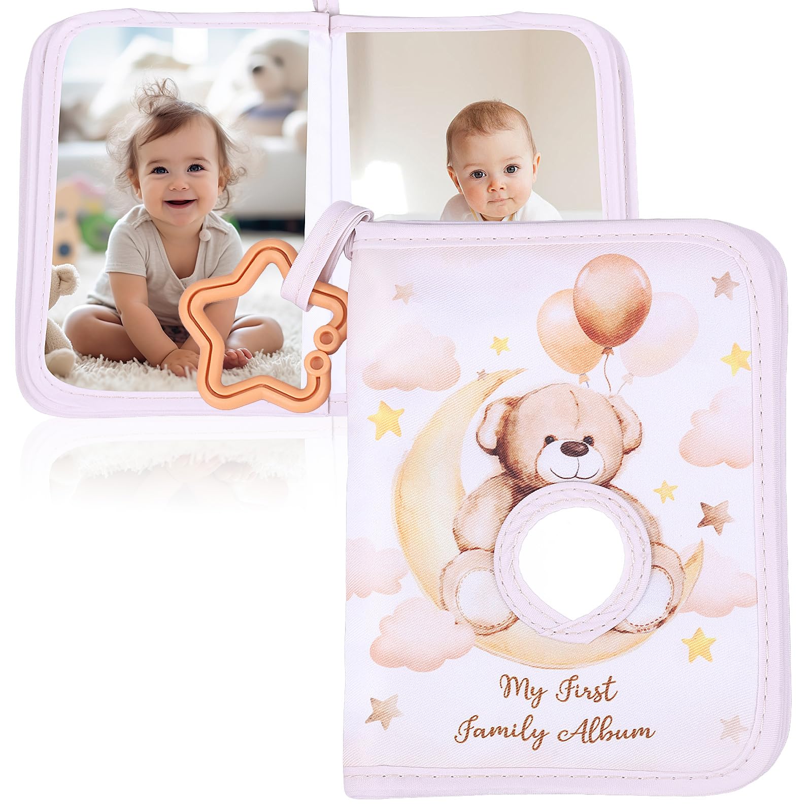Baby Fotoalbum mit Hakenspiegel für 17 Fotos,Erstes Familienfotoalbum für Neugeborene,Hübsches Stofffotobuch,Mein erstes Fotobuch Erinnerungsalbum,Geschenk die Neugeborenenfamilie (Khaki)