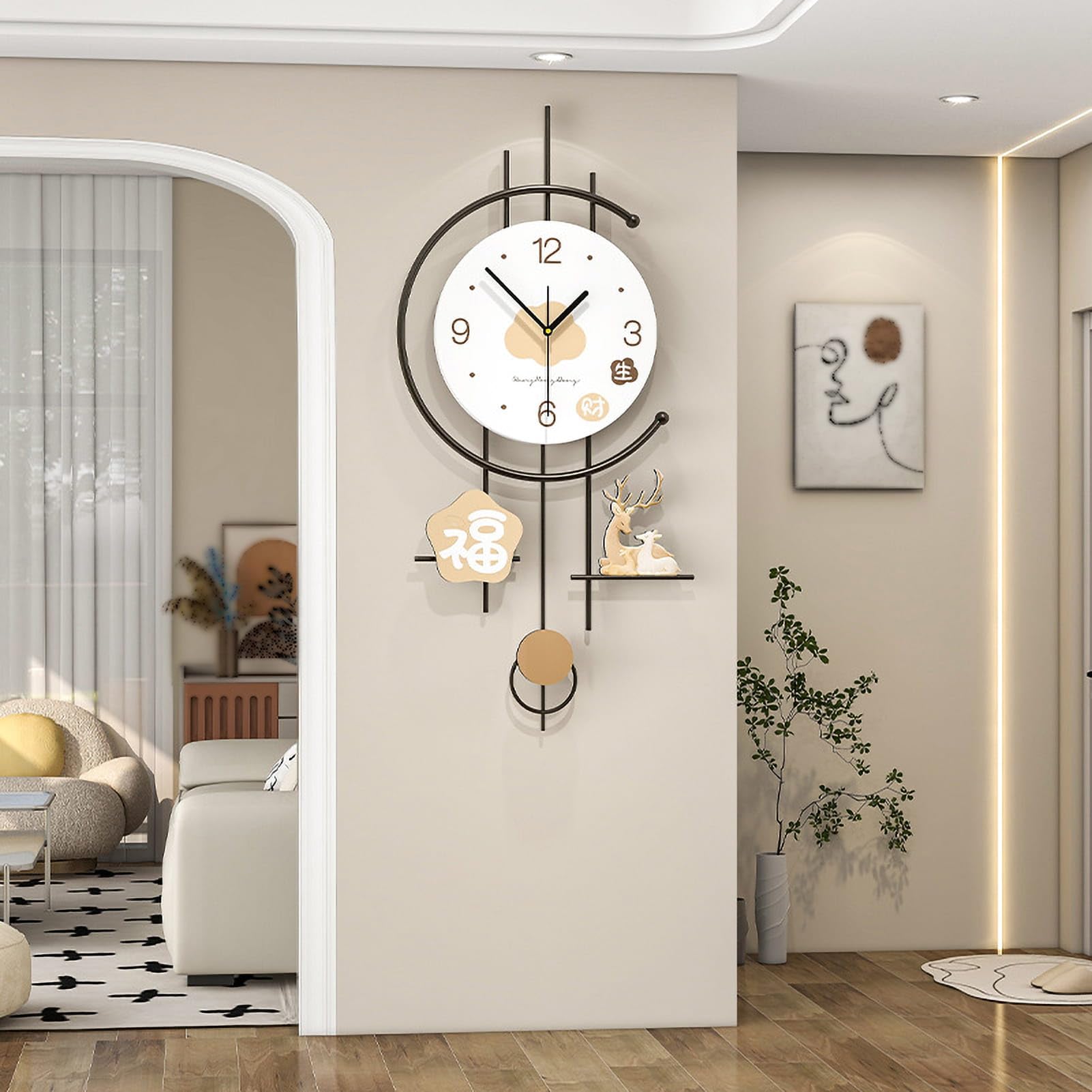 Reloj de Pared para Decoración de Salón, Grandes Relojes de Pared Accionados por Batería y Silenciosos de Metal, Reloj de Péndulo de Pared Moderno Arte en la Pared para Dormitorios,Medium