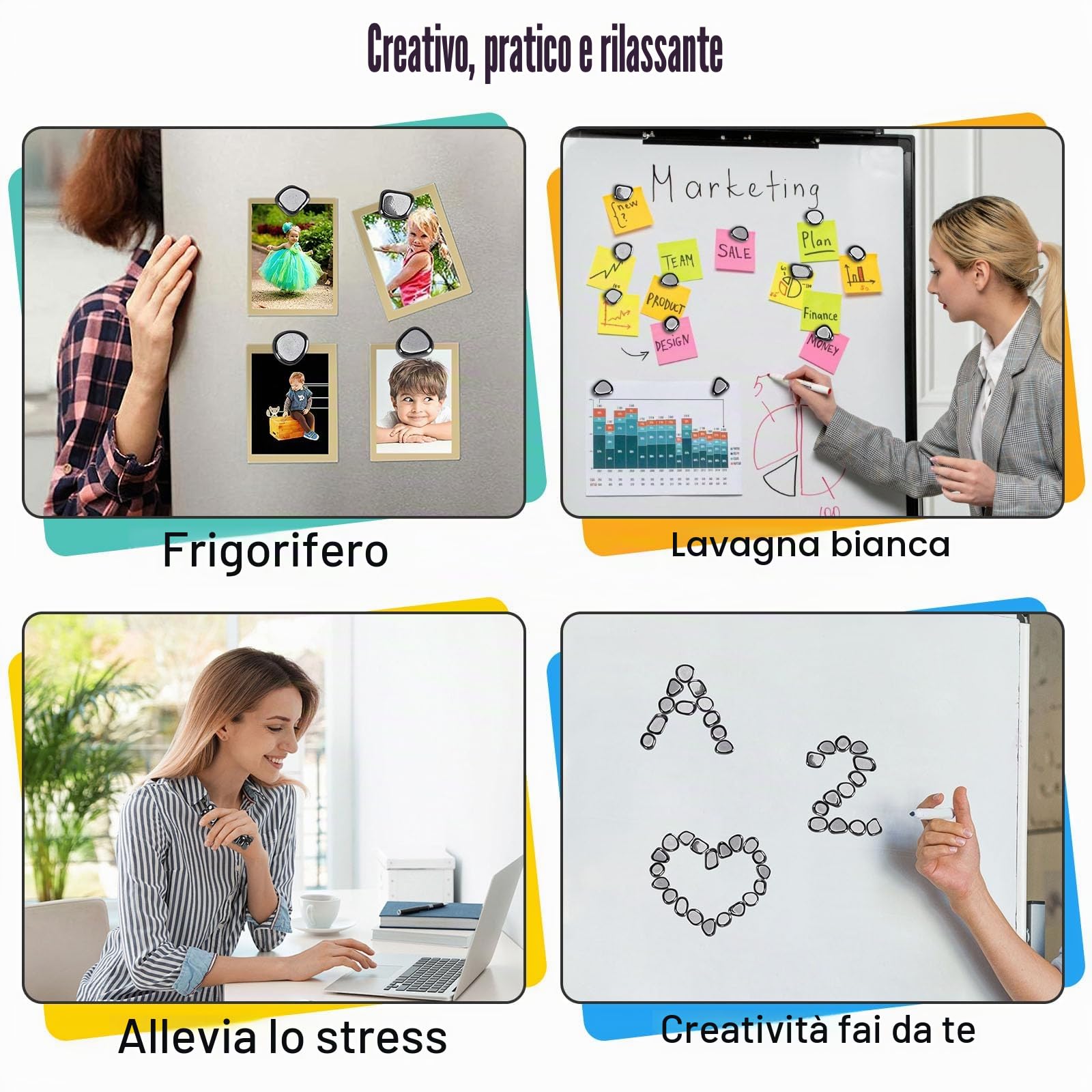 20 Pezzi Pietre Magnetiche di Ematite, Irregolari Magneti con Borsa Portaoggetti per Relax, Decorazione e Anti-Stress, Magneti per Frigorifero, Ufficio e Casa (Nero)
