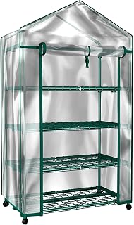 Home-Complete 4-Tier Mini Portable Greenhouse with Locking Wheels & PVC Cover - Indoor/Outdoor 27x19x63 Inch Seed Starter