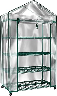 4 Tier Mini Greenhouse - Portable Greenhouse with Locking Wheels and PVC Cover for Indoor or Outdoor - 27 x 19 x 63-Inch Green House by Home-Complete