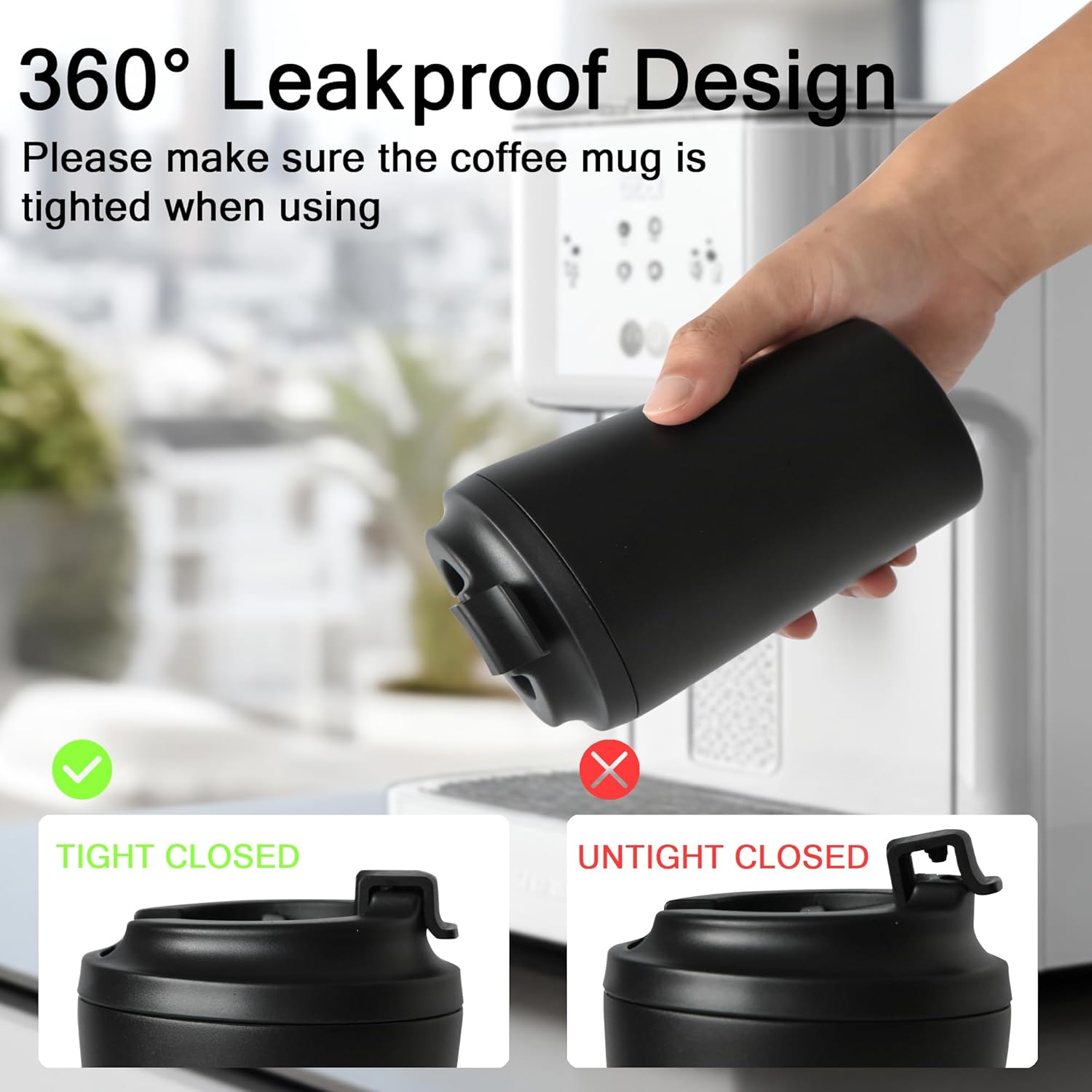 sweet grain Travel Coffee Mug - 12oz Stainless Steel Reusable Coffee Cup with Leakproof Lid, Vacuum Insulated Coffee Tumbler with Built-in Scale for Keep Hot/Ice Coffee,Tea and Beer - Black - Image 4