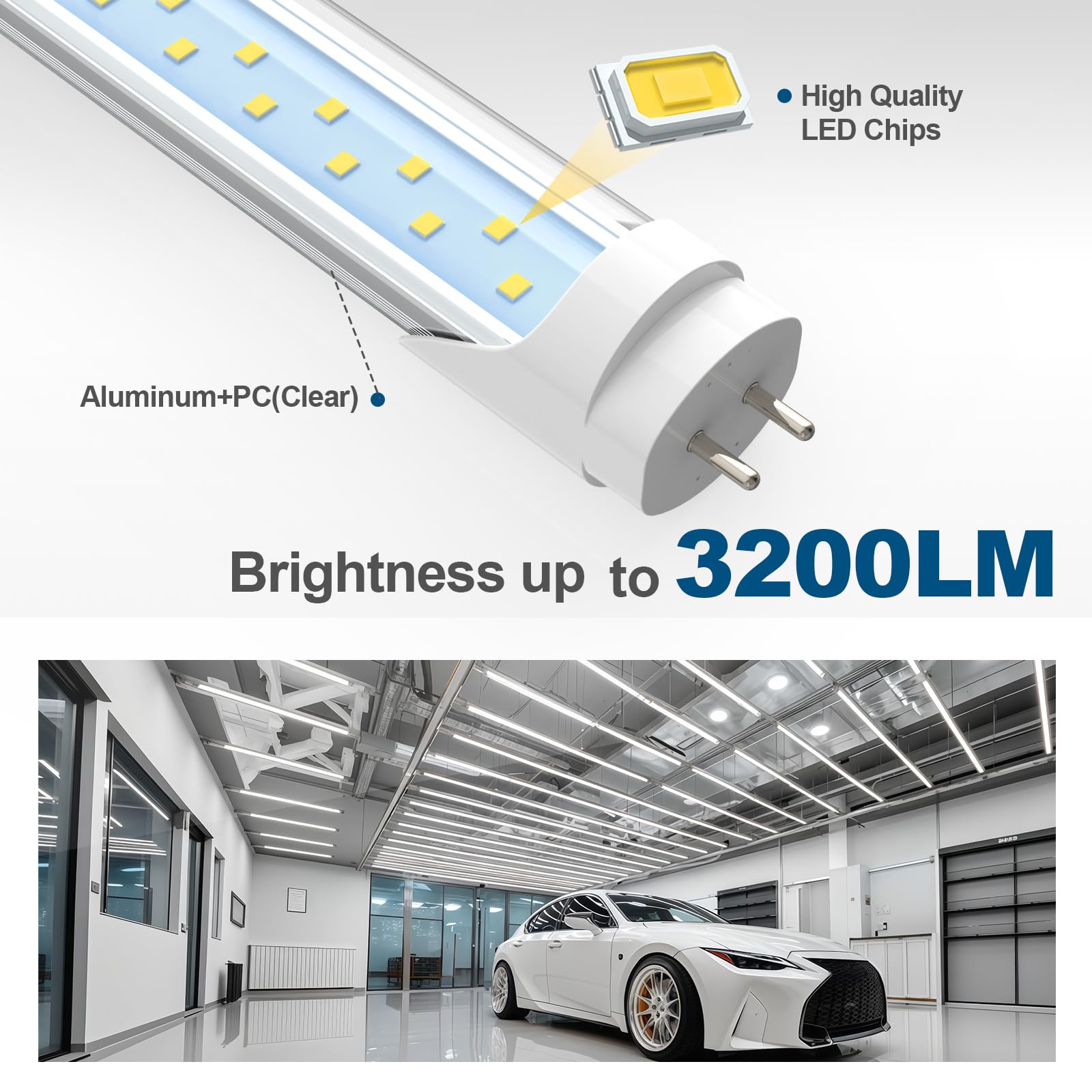 JESLED 4FT LED T8 Type A+B Tube Lights, 24W(65W Equivalent