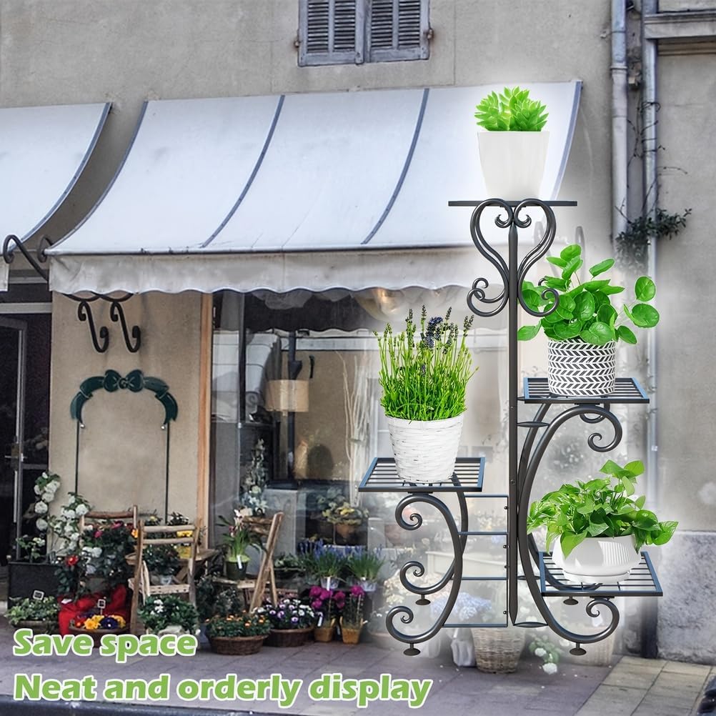 Metal Plant Stand Indoor Outdoor,4-Tier Plant Stand Rack,Plant Display Shelving for House Living Room Balcony Garden Patio